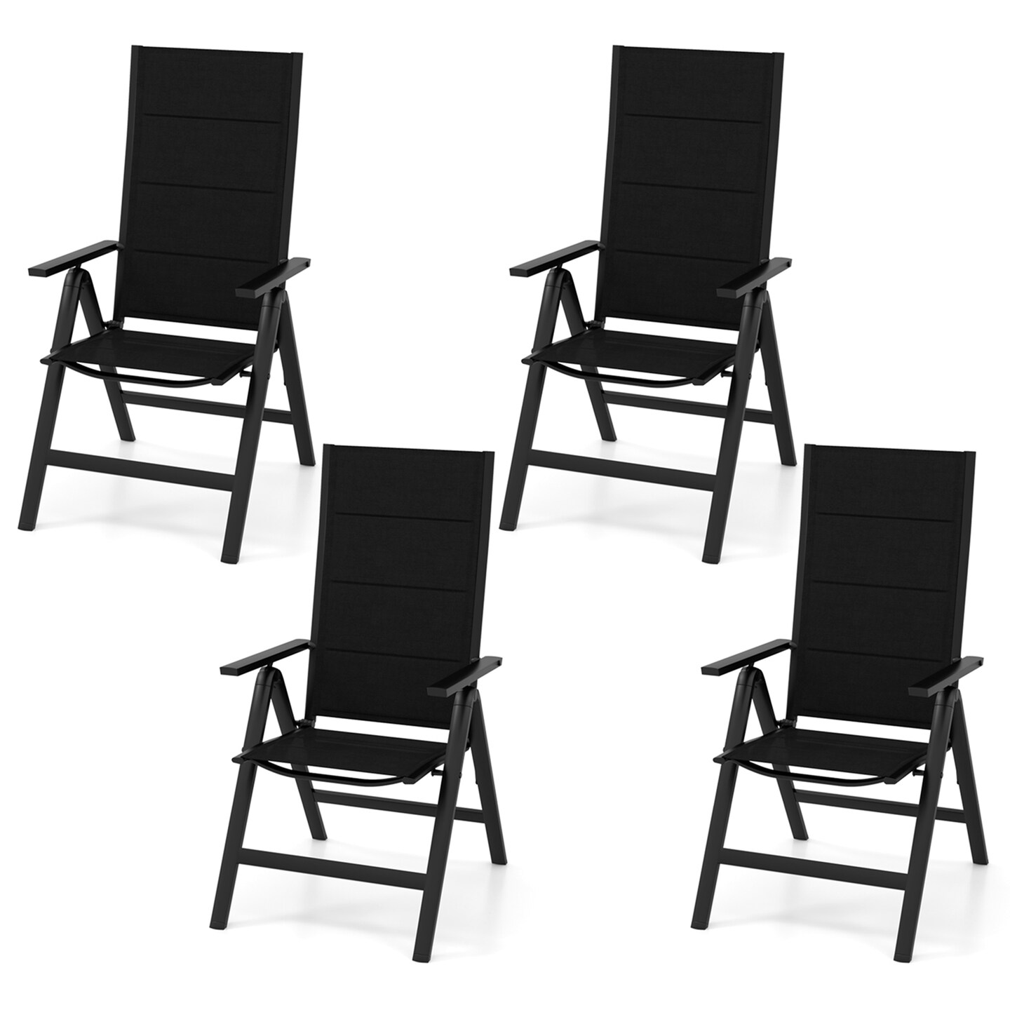 Costway 1/2/4 PCS Patio Folding Chair Outdoor Chairs with Padded Seat, Adjustable Backrest Black