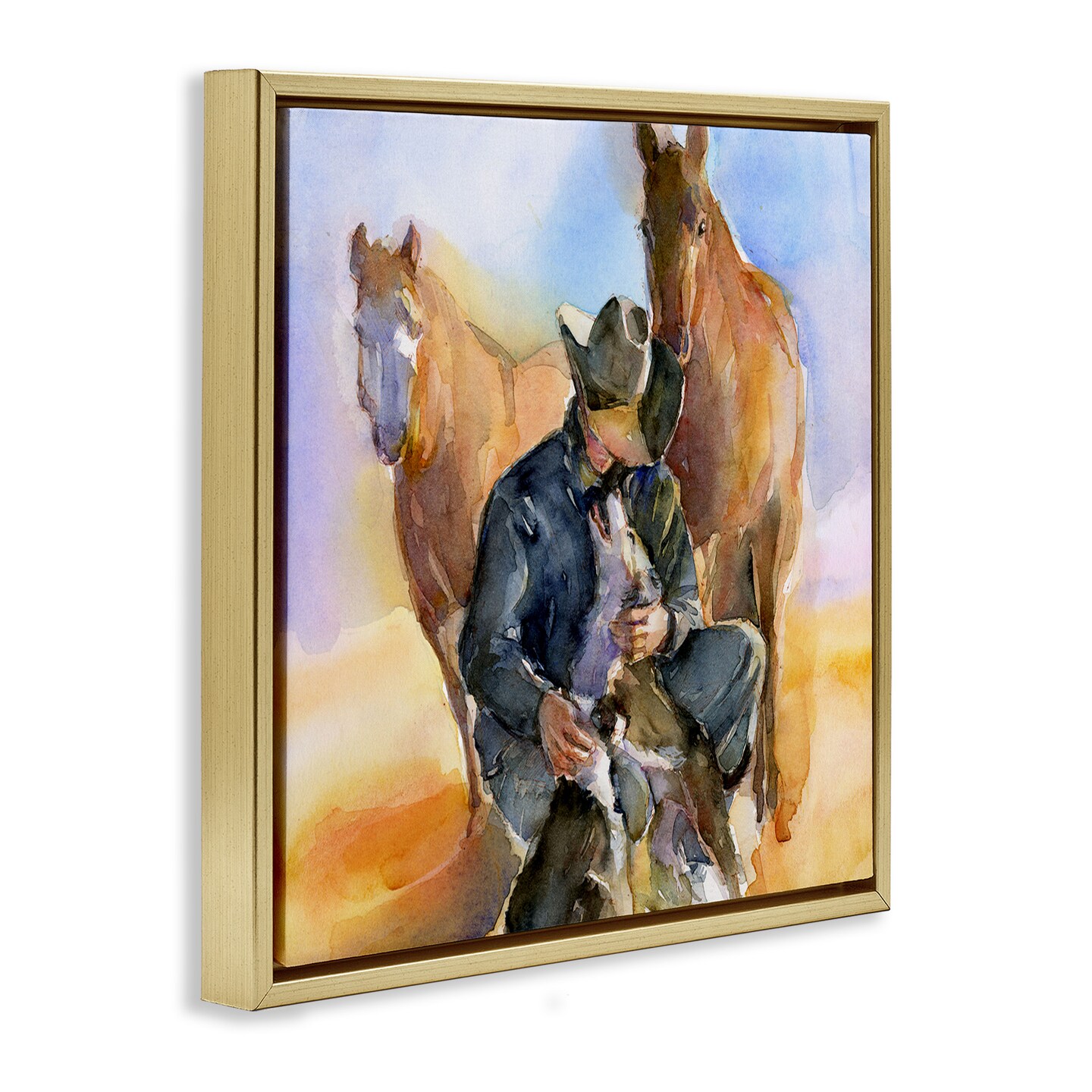 Stupell Industries Cowboy & Animals Watercolor Framed Floater Canvas Wall Art