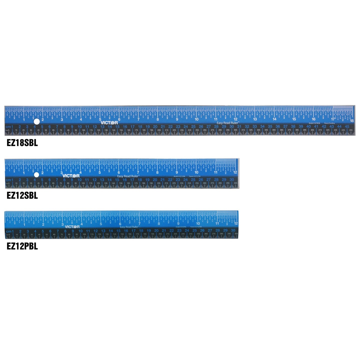 Easy Read&#x2122; Ruler, Stainless Steel, Blue/Black, 18&#x22;