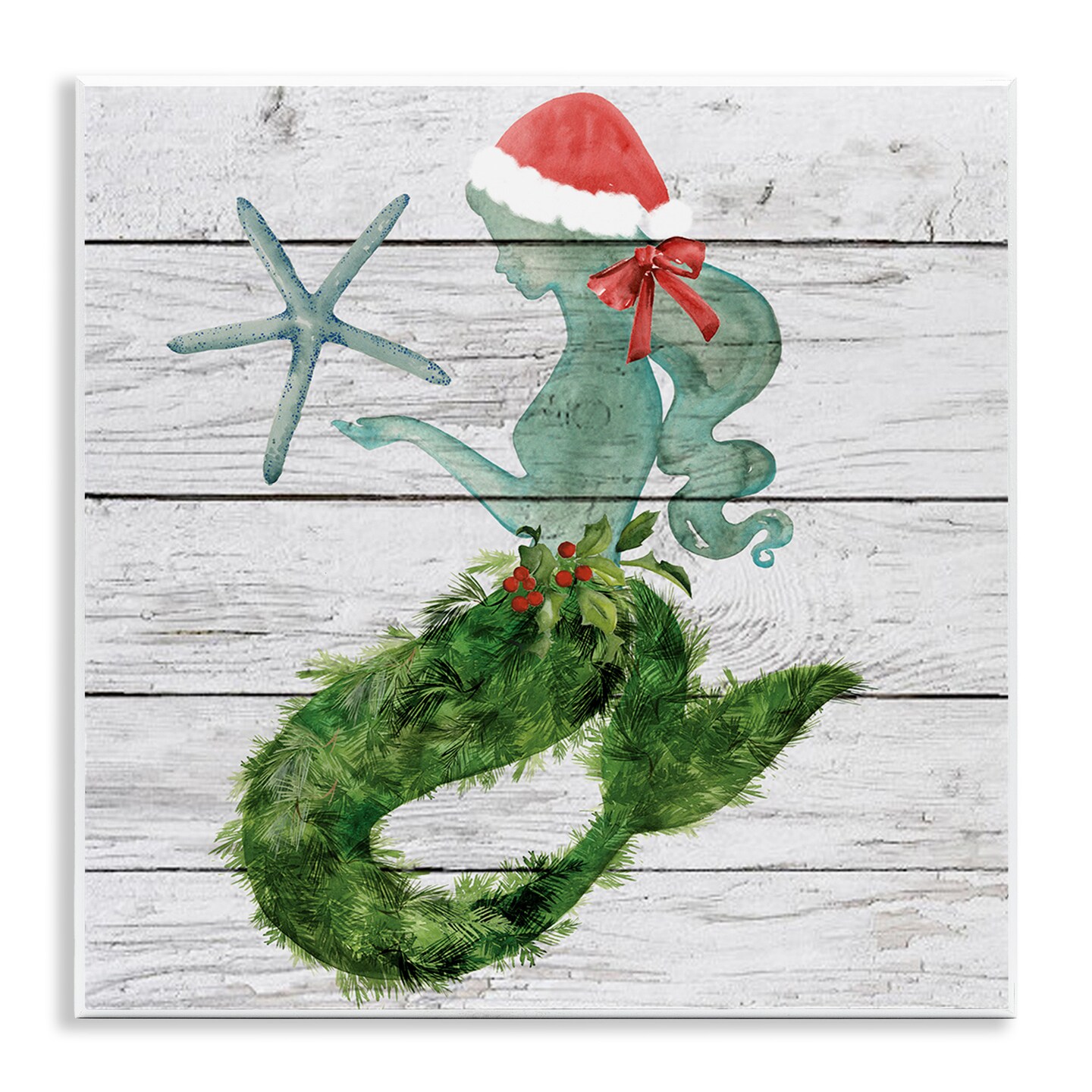 Stupell Industries Christmas Mermaid & Winter Holly Wall Plaque Art