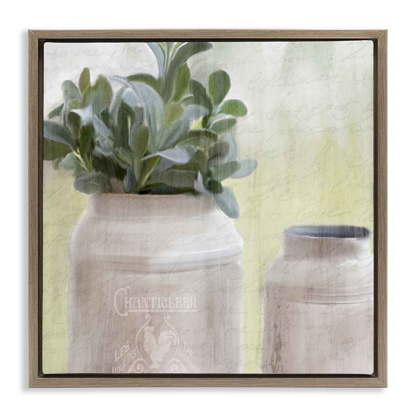 Stupell Industries Farmhouse Mill Can with Greenery Framed Floater Canvas Wall Art