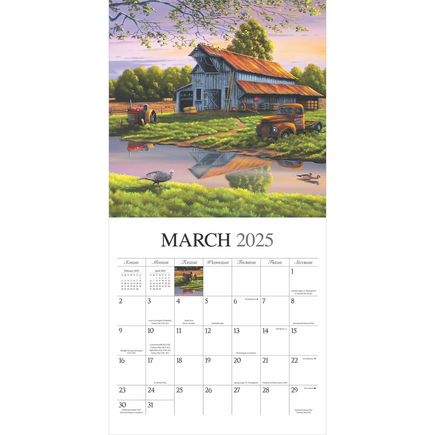 Vintage Country | 2025 12 x 24 Inch Monthly Square Wall Calendar | Featuring the Artwork of Geno Peoples | Plastic-Free | Hopper Studios | Cars and Trucks Artist