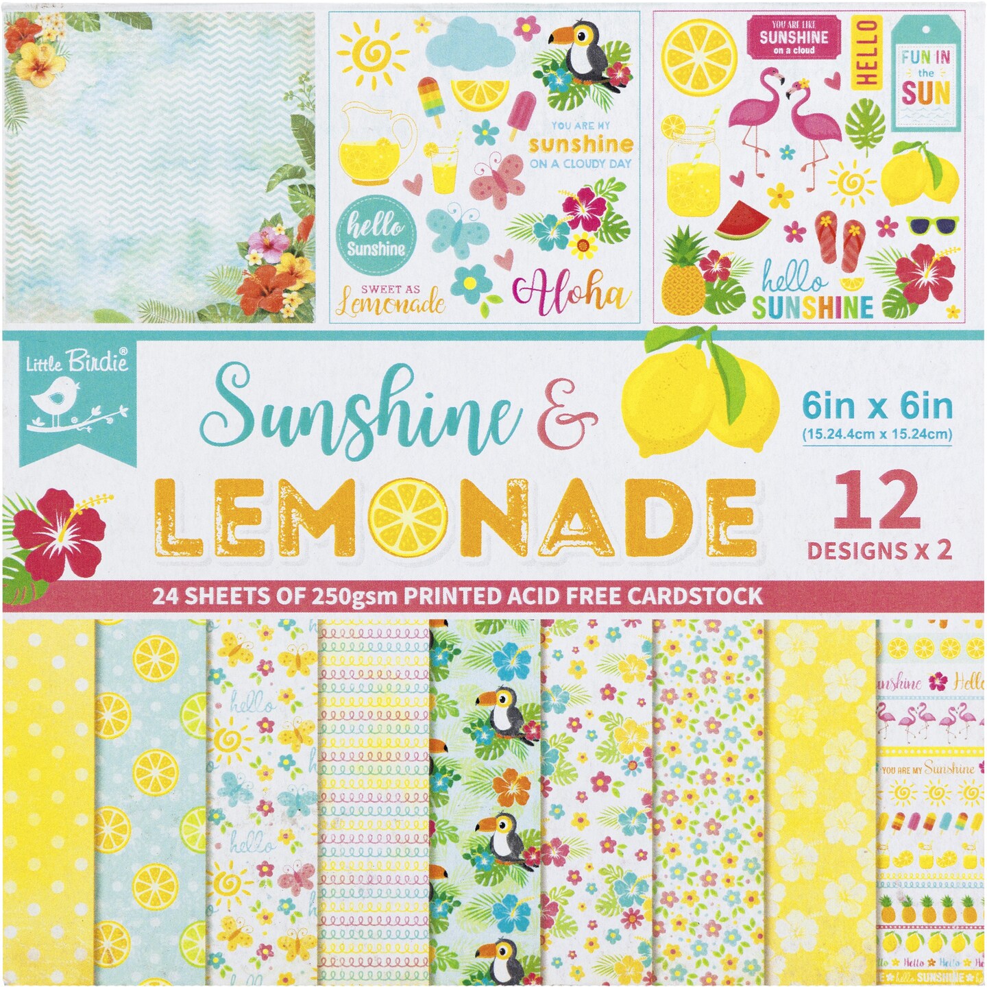 Little Birdie Cardstock Pack 6"X6" 24/Pkg-Sunshine & Lemonade