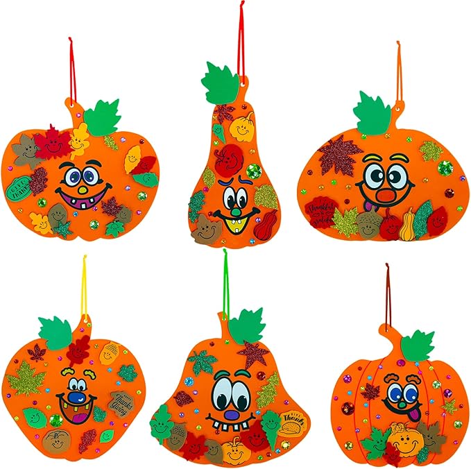 30 sets of fall Halloween pumpkin decorations. DIY Pumpkin Craft Kits Smile 8" wide foam pumpkin shapes. Fall Leaves Glitter Leaves Pumpkin Decorating Stickers for Kids' Classroom Party Activities