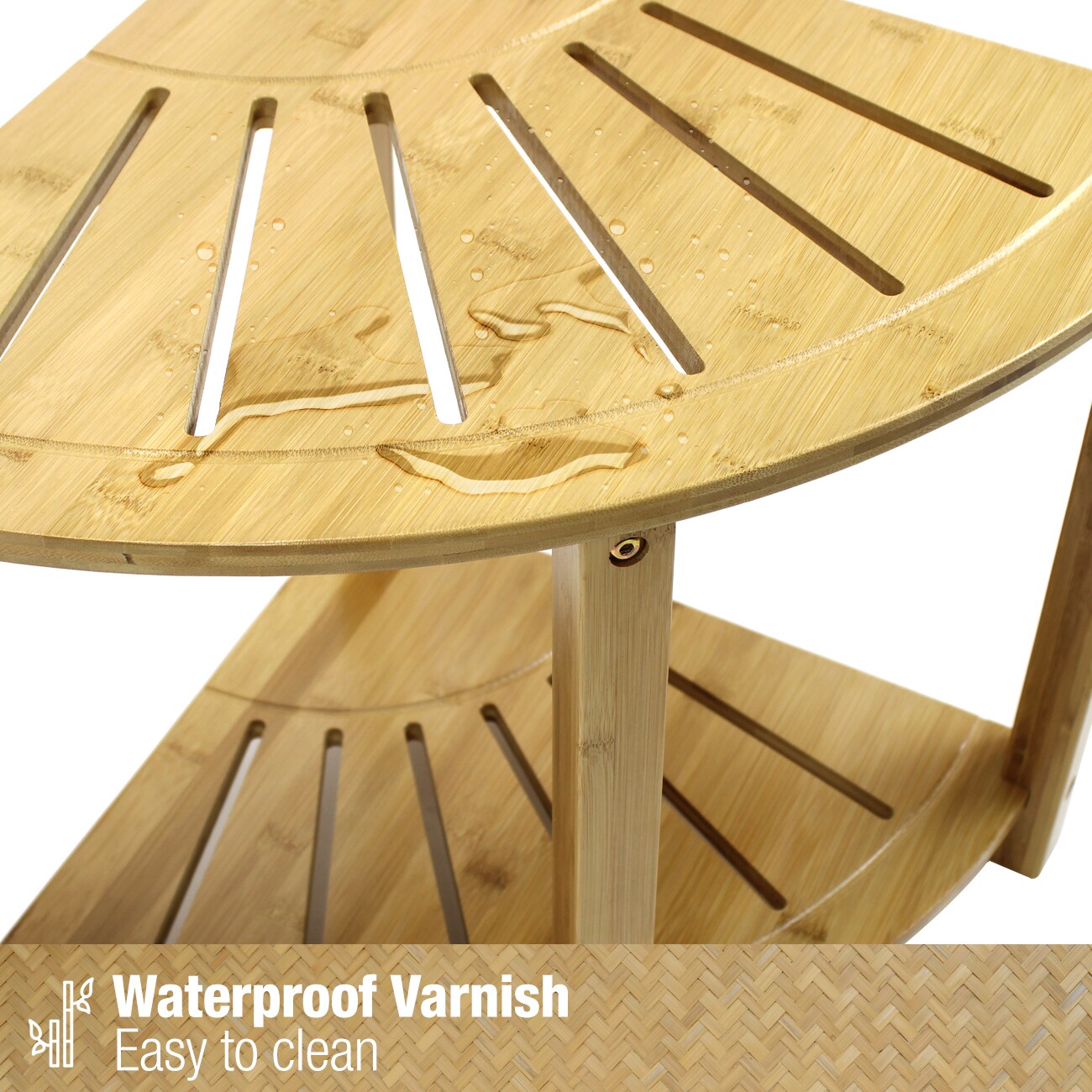 Sorbus Corner Shower Stool Teak Bench with Shelf — 2-Tier Wood Storage & Seat for Bathroom, Shower, Spa, Sauna