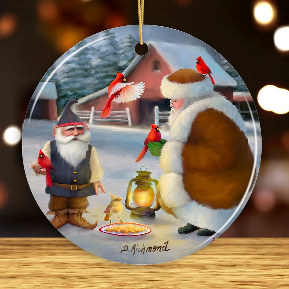 Santa&#x27;s Cardinals Folksy Christmas Ornament