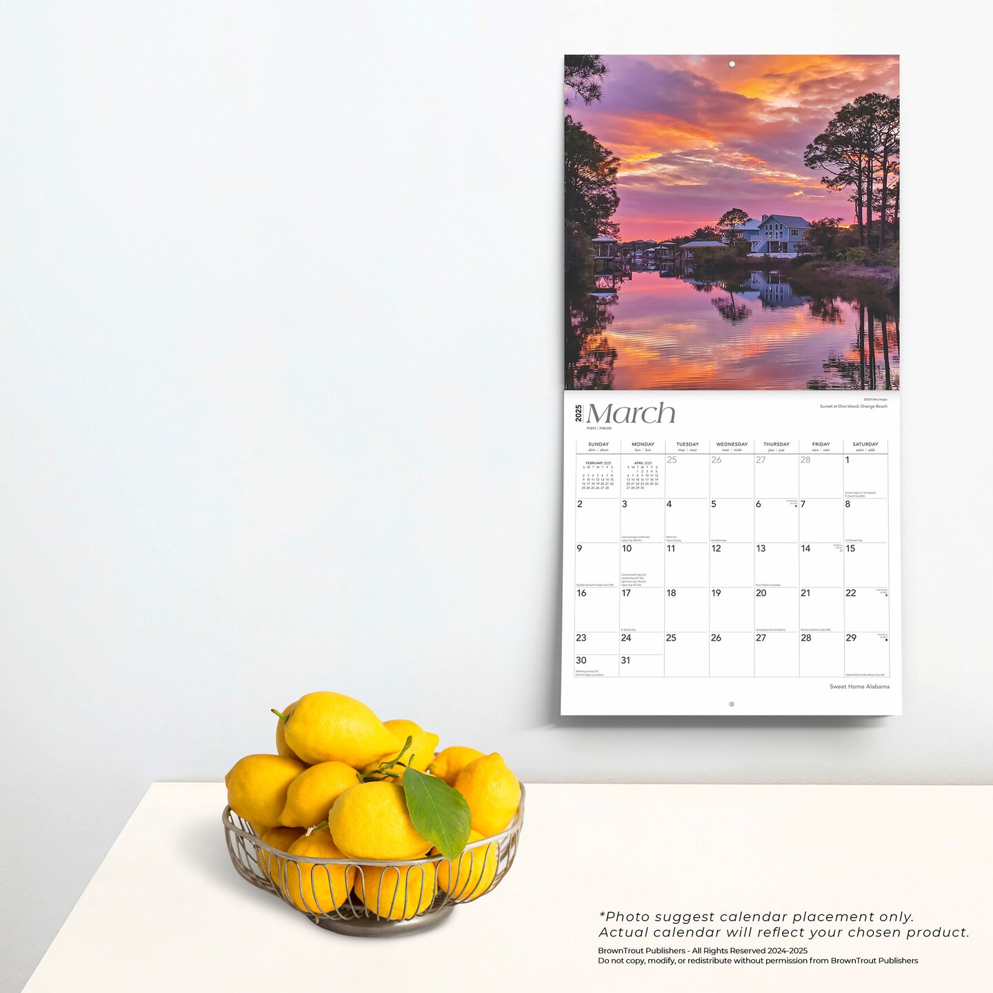 Sweet Home Alabama | Alabama Places | 2025 12 x 24 Inch Monthly Square Wall Calendar | Plastic-Free | BrownTrout | USA United States of America Southeast State Nature