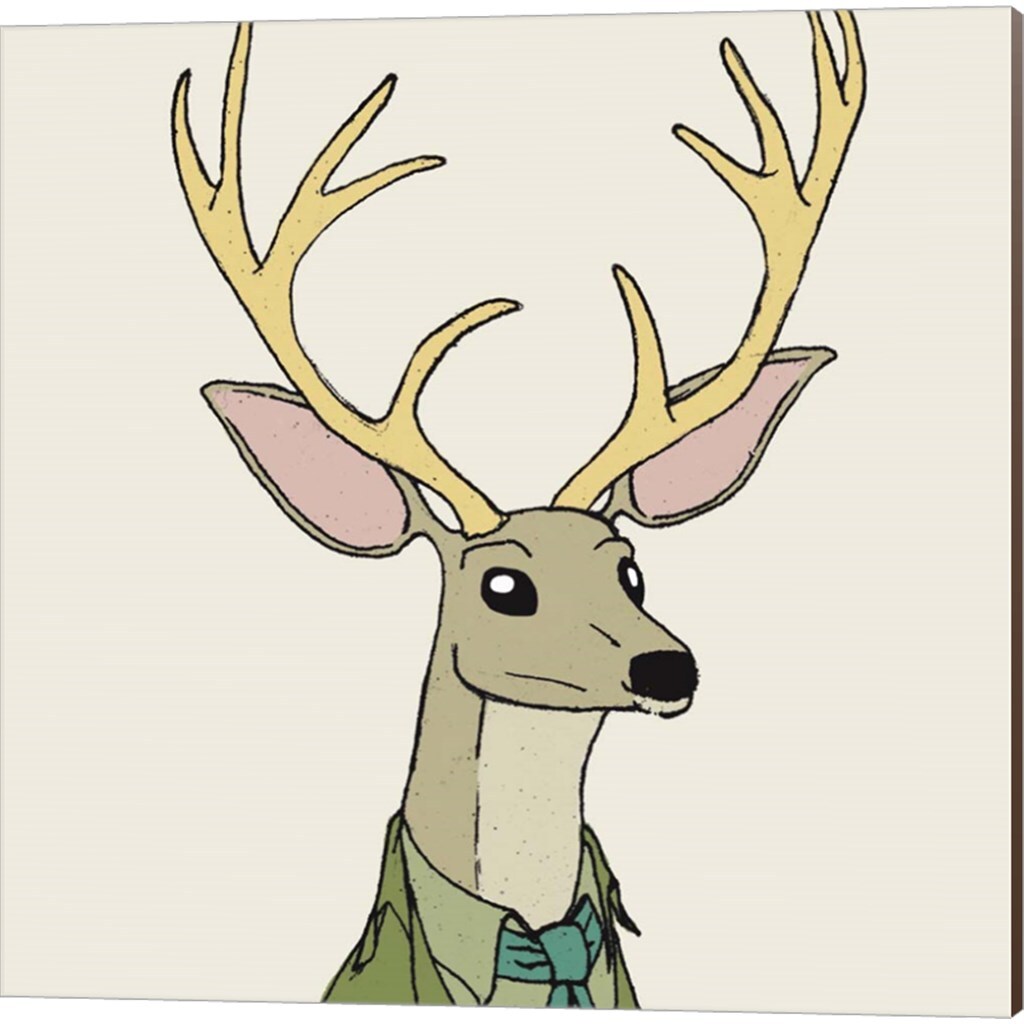 Bear &#x26; Deer on Cream by Wild Apple Portfolio 14&#x22; x 14&#x22; Canvas Wall Art (Set of 2)