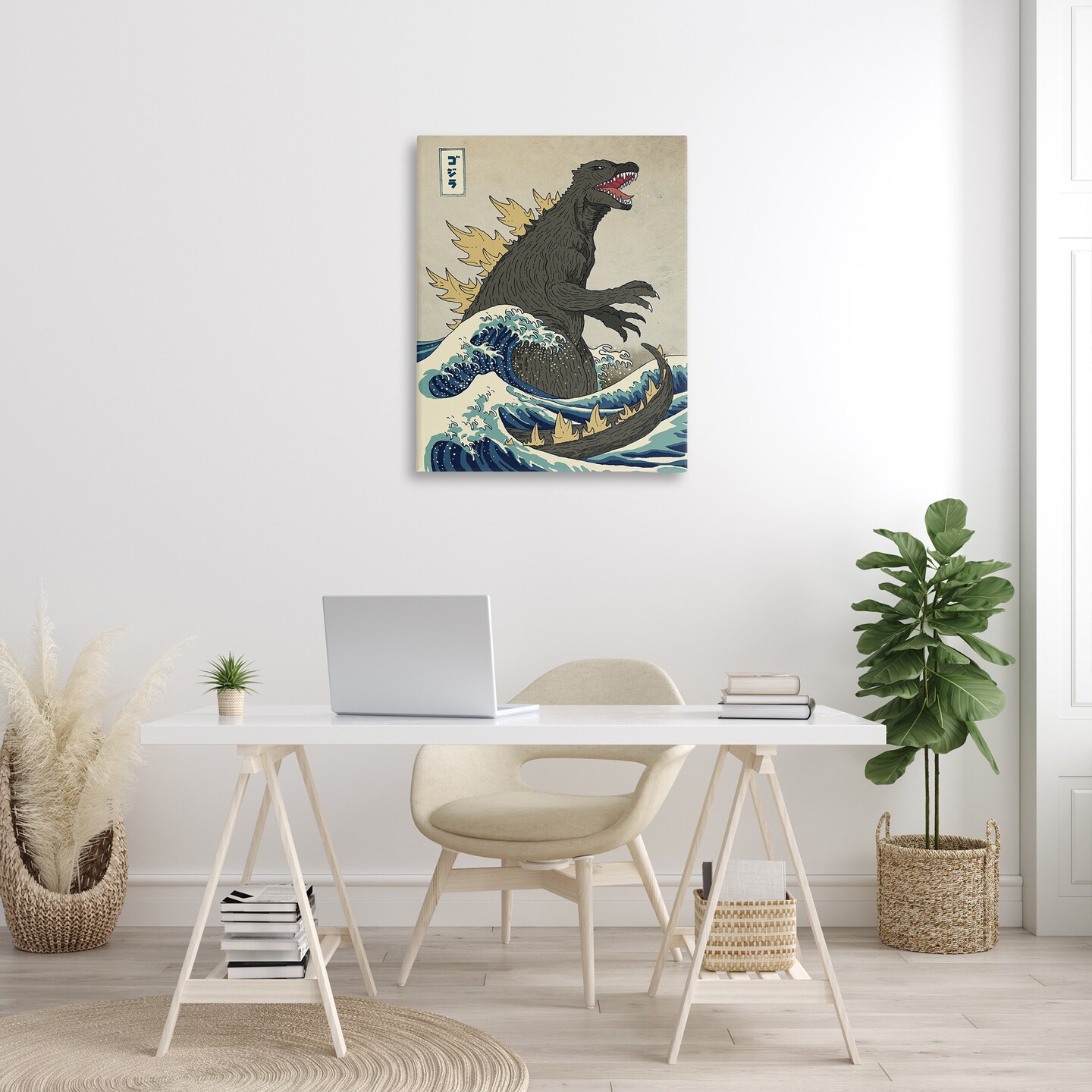 Stupell Industries Nautical Godzilla Eastern Style Illustration Canvas Wall Art