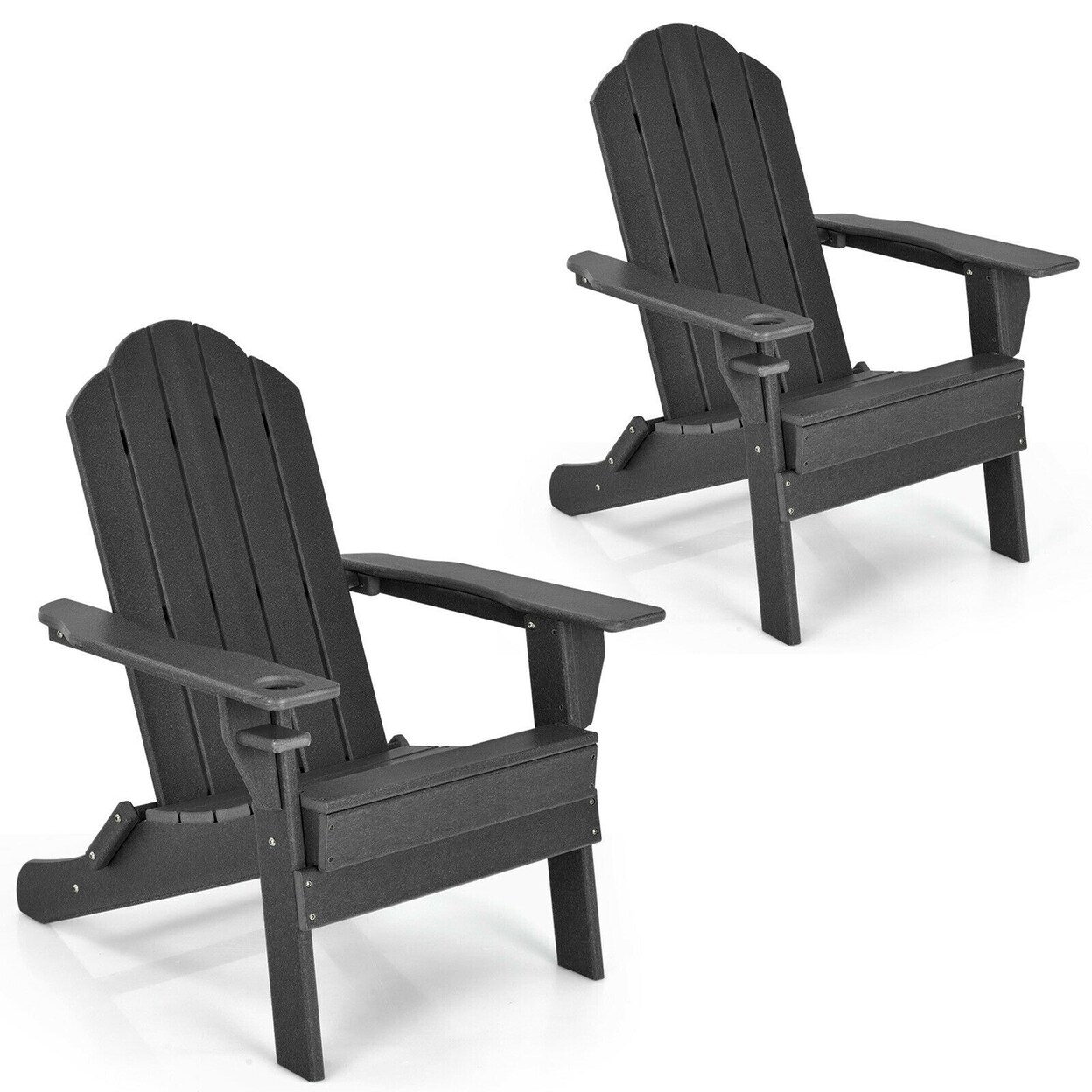 2Pcs Patio Folding Adirondack Chair Weather Resistant Cup Holder Yard