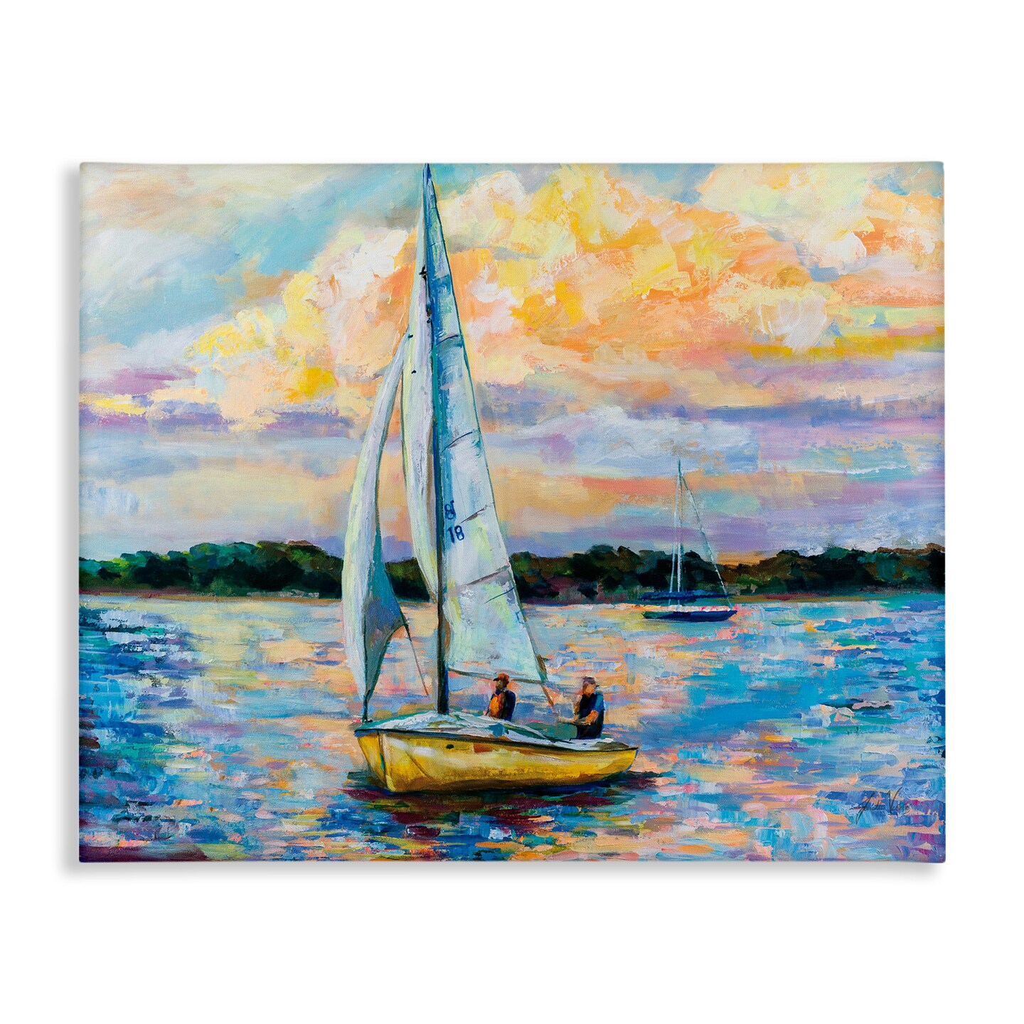 Stupell Industries Vivid Nautical Sailboat Landscape Canvas Wall Art