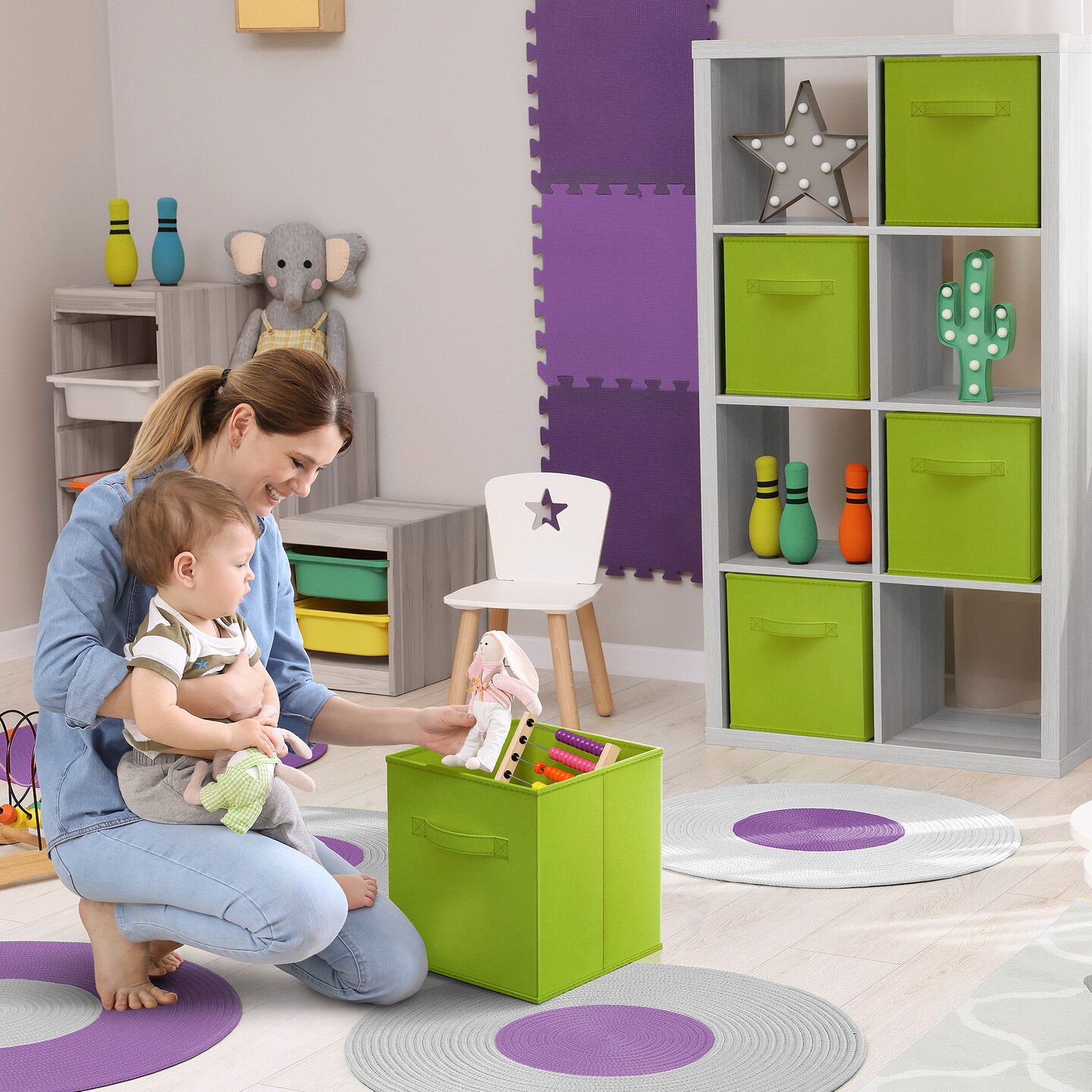 Sorbus Fabric Storage Cubes, Large 13 Inch Storage Bins, Foldable Cube Baskets with Handle, 1-Pc Solid Colors