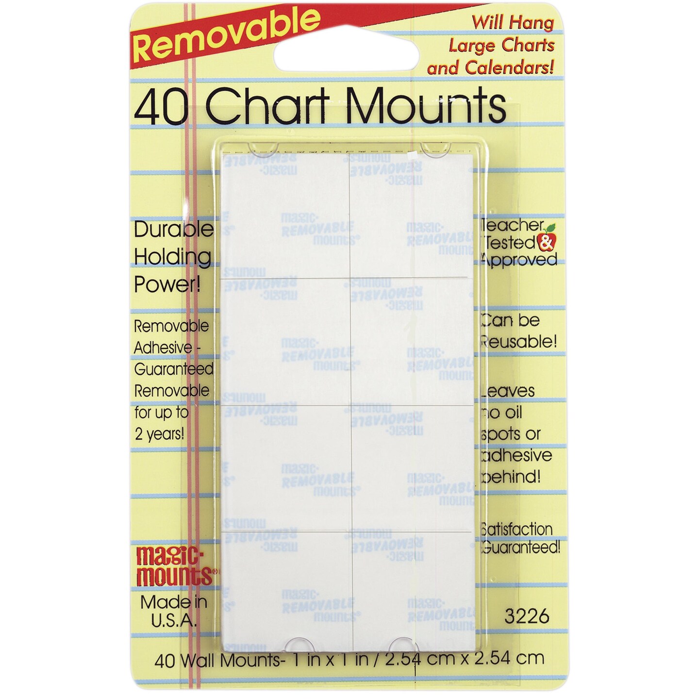 Removable Chart Mounts, 1&#x22; x 1&#x22;, Pack of 40