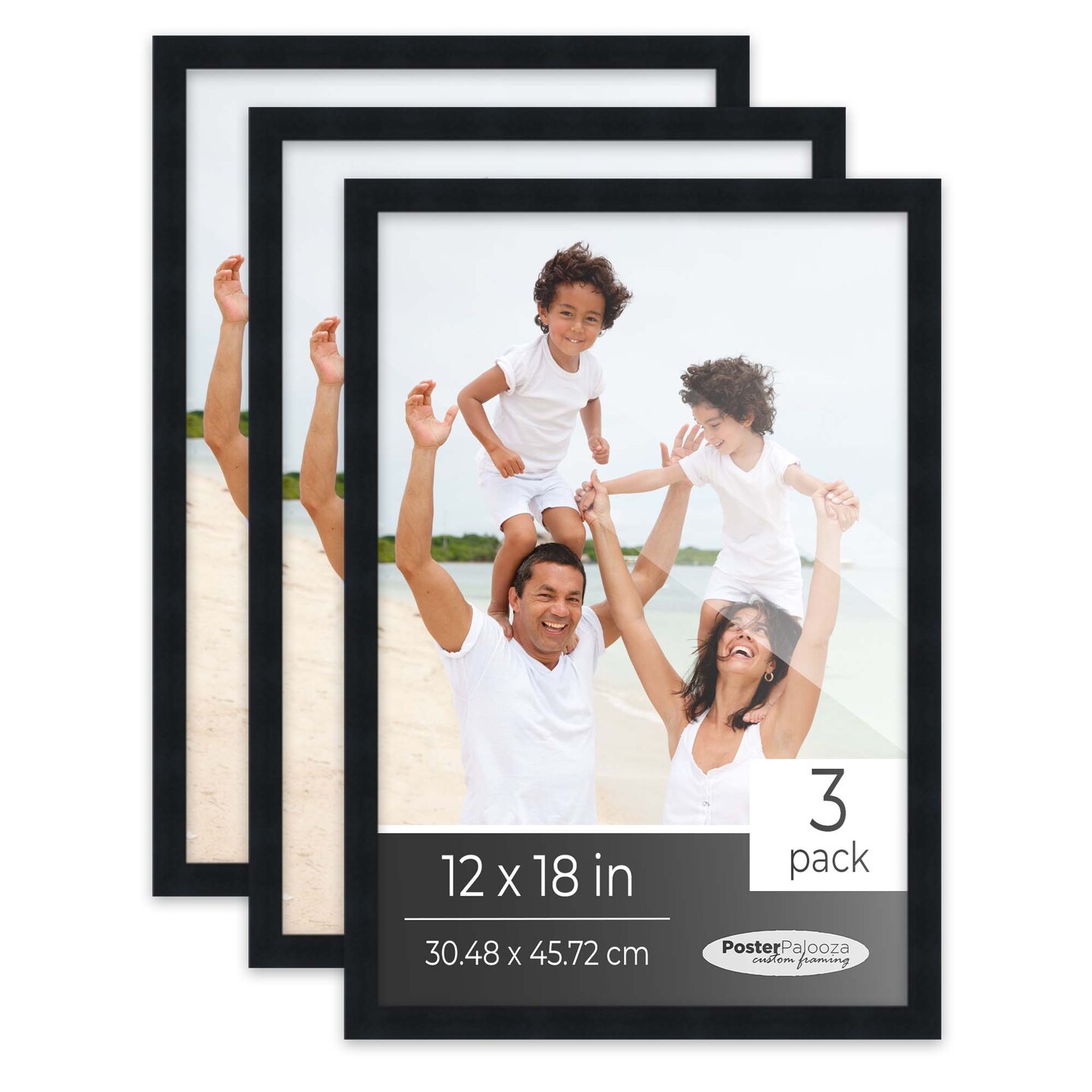 Pack of 3 Matte Black Picture Frames | Solid Wood | UV-Resistant Acrylic | Easy Gallery Wall Setup