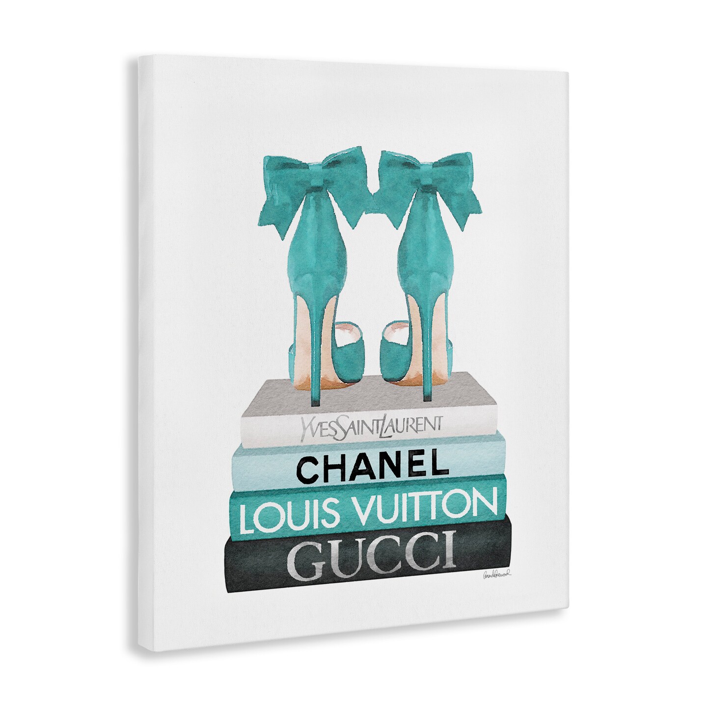 Stupell Industries Turquoise Bow Heels on Books Canvas Wall Art