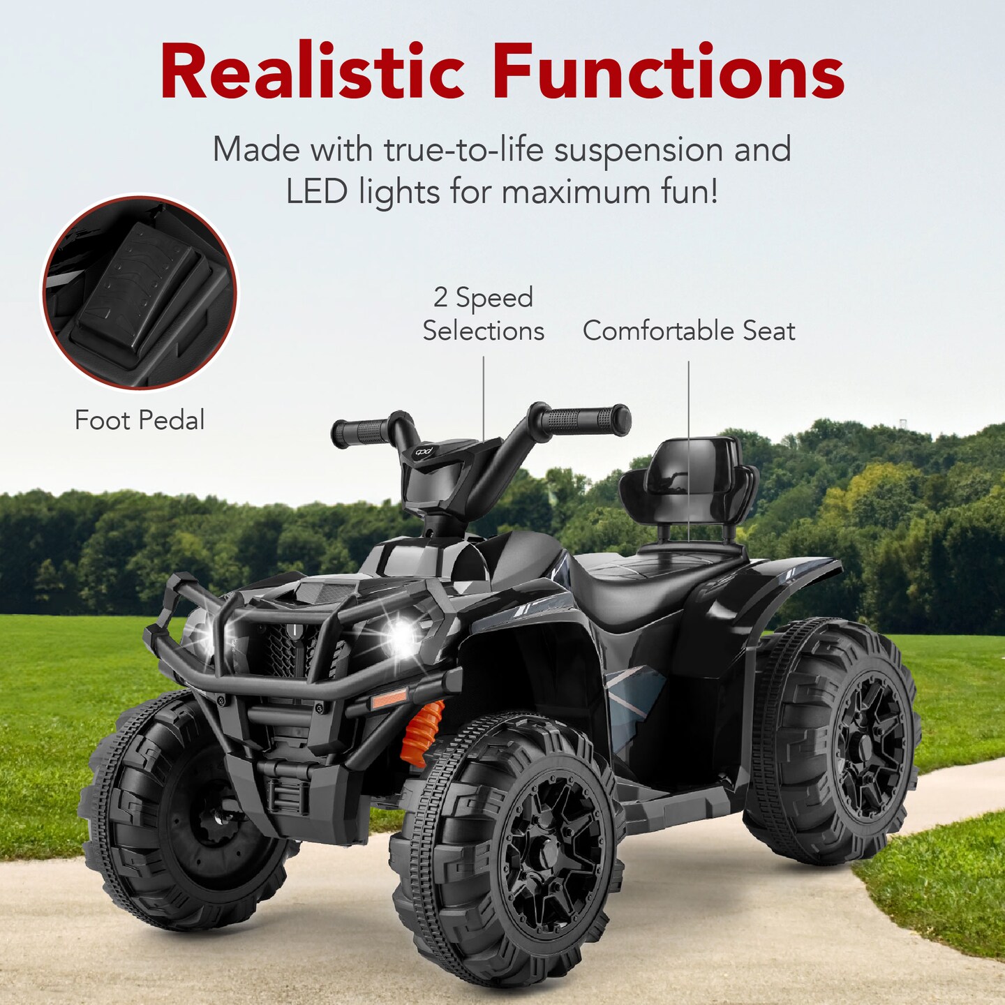 Best Choice Products 12V Kids Ride-On ATV Quad w/ Bluetooth, 2.4mph Max, Treaded Tires, LED Lights, Radio