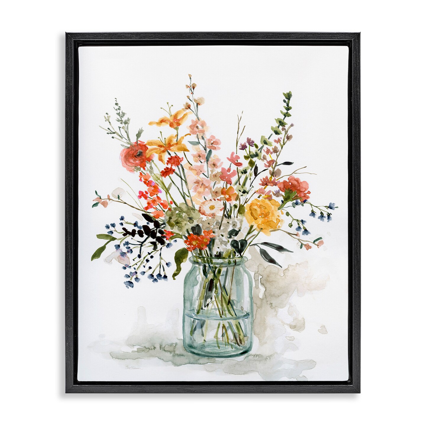 Stupell Industries Warm Summer Floral Bouquet Framed Floater Canvas Wall Art
