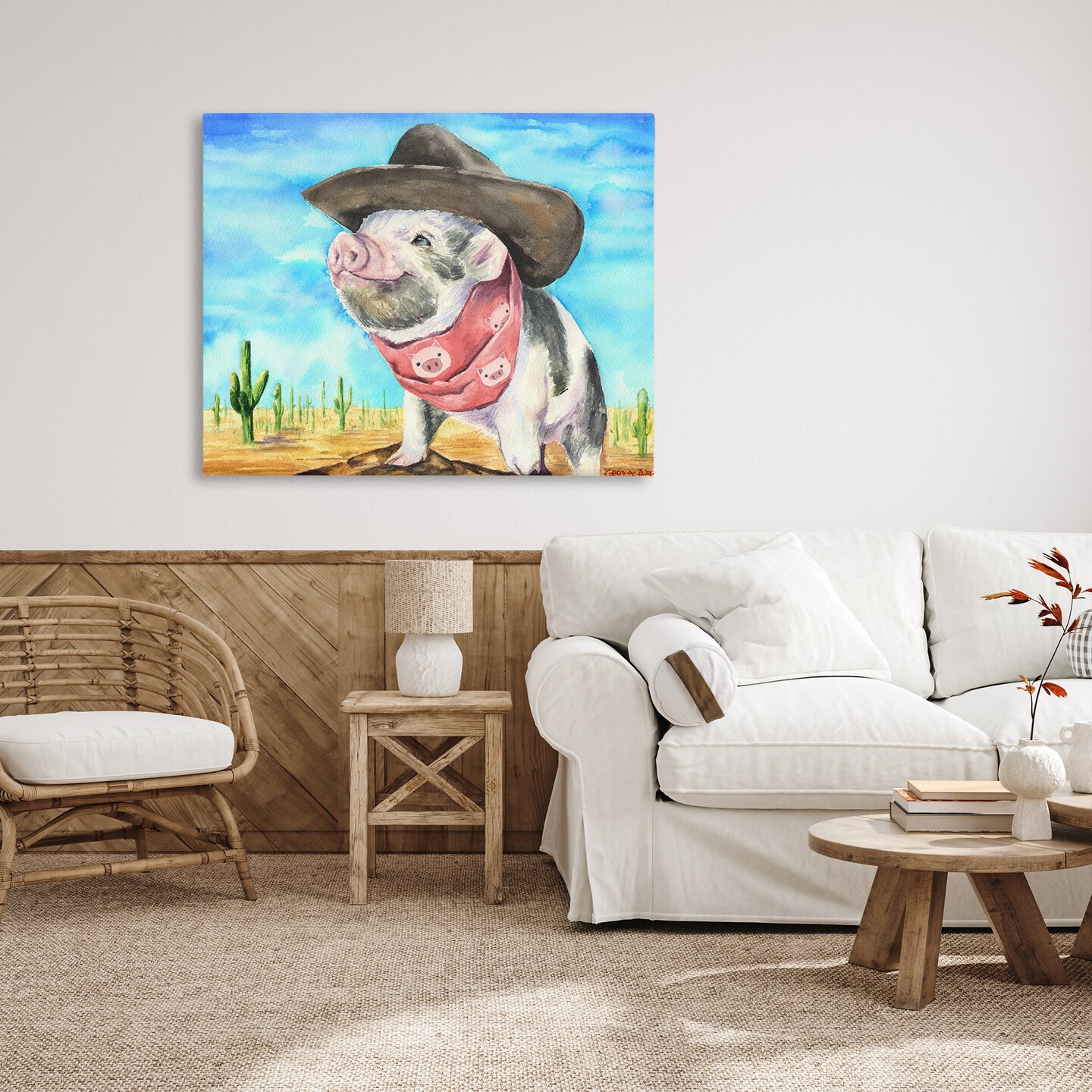 Stupell Industries Wild West Cowboy Pig Canvas Wall Art