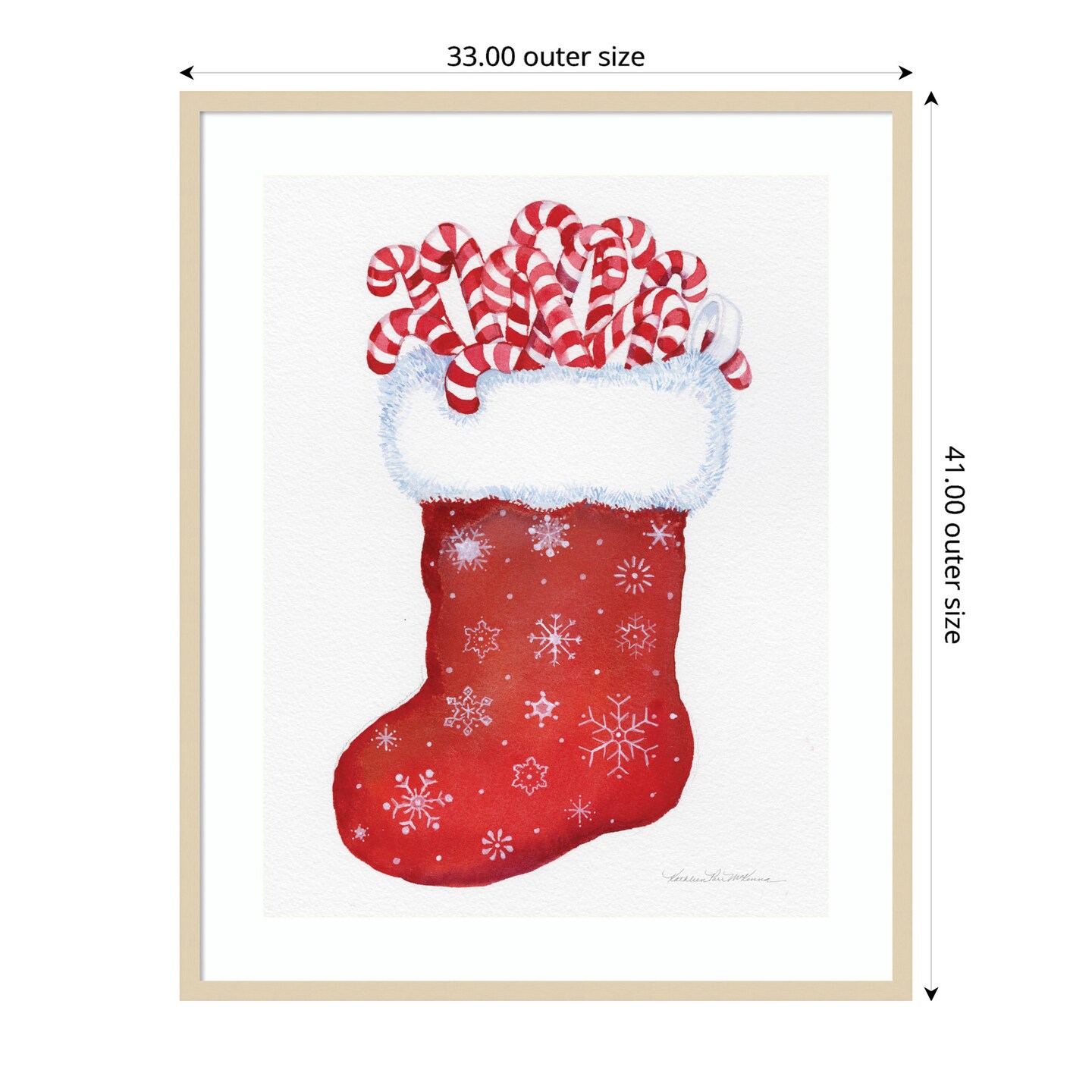 Candy Cane Stocking by Kathleen Parr Mckenna Wood Framed Wall Art Print