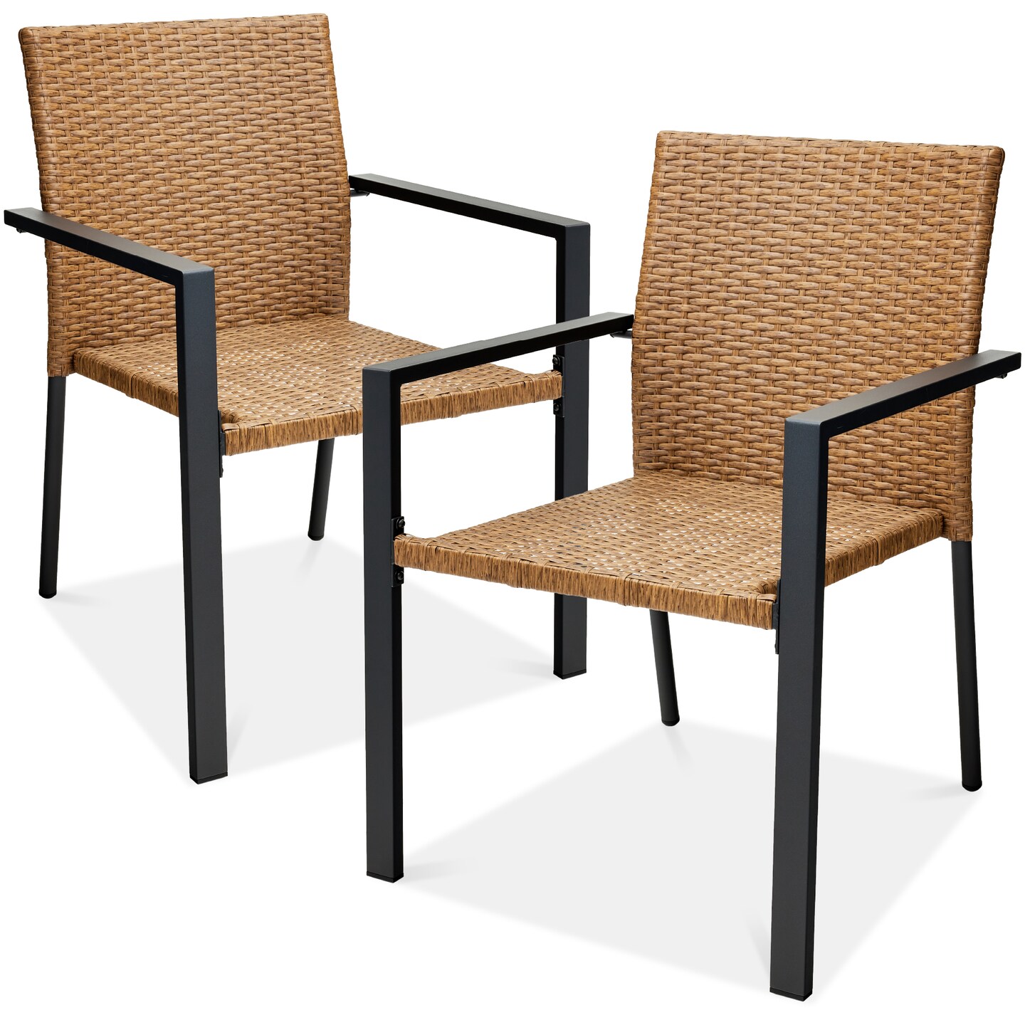 Best Choice Products Set of 2 Wicker Chairs, Stackable Outdoor Dining Furniture w/ Armrests