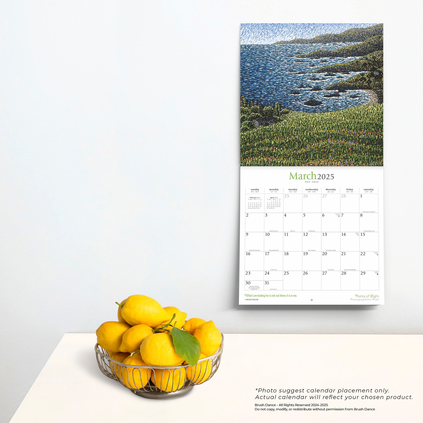 Points of Light | 2025 12 x 24 Inch Monthly Square Wall Calendar | Featuring the Artwork of Arthur Poulin | Plastic-Free | Brush Dance | Paintings Impressionism