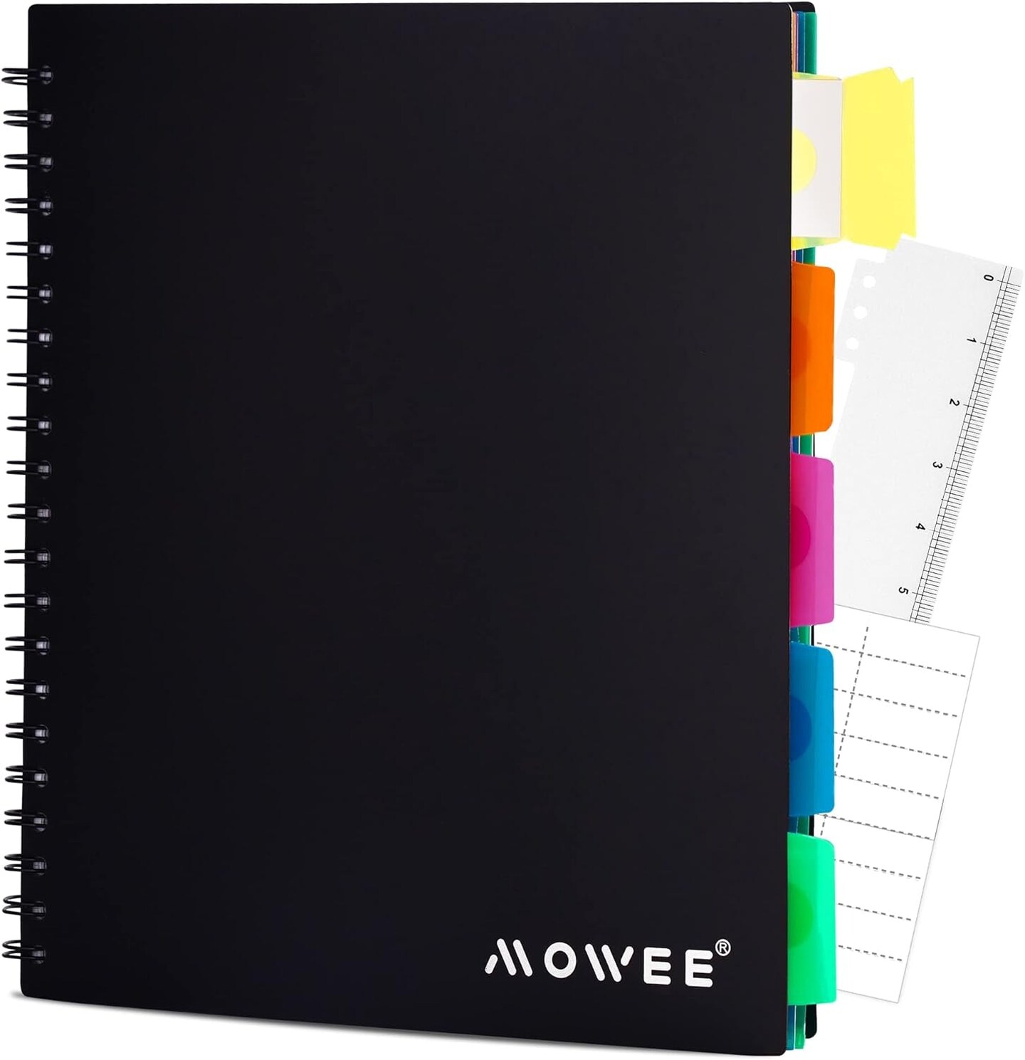 Spiral Notebook - 5 Subject Notebook, College Ruled Notebook with Dividers Pocket, Tabs Label, 11&#x22; Ruler, 200 Pages, for Writing Journal, Home &#x26; Office, School Supplies, 8.5&#x27;&#x27;X11&#x27;&#x27;Black