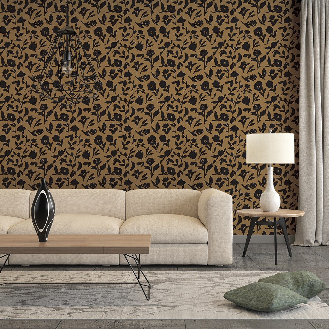 Tempaper Dancing Pansy by She She Peel and Stick Wallpaper Camel