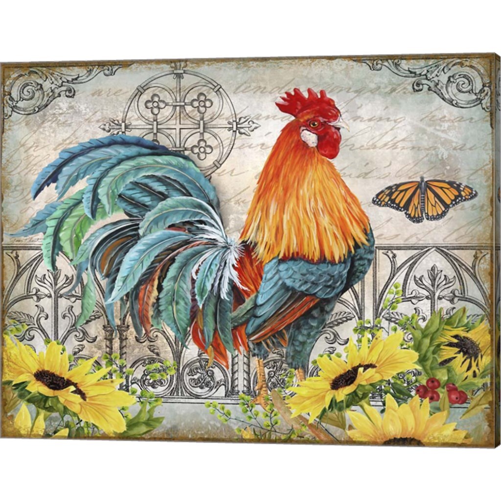 Ironwork Rooster 2 by Jean Plout 15&#x22; x 12&#x22; Canvas Wall Art (Set of 2)