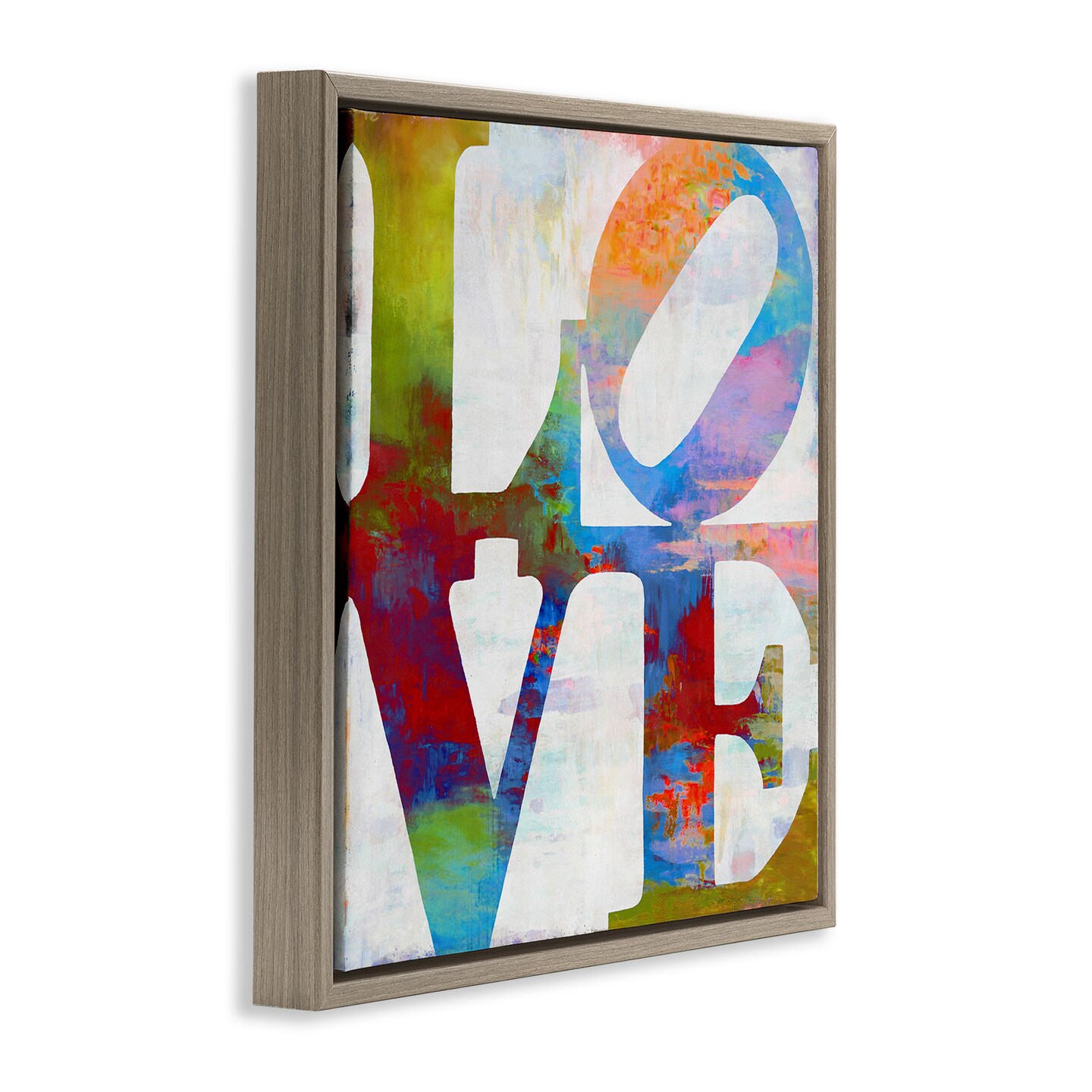 Stupell Industries Love Rainbow Background Typography Framed Floater Canvas Wall Art