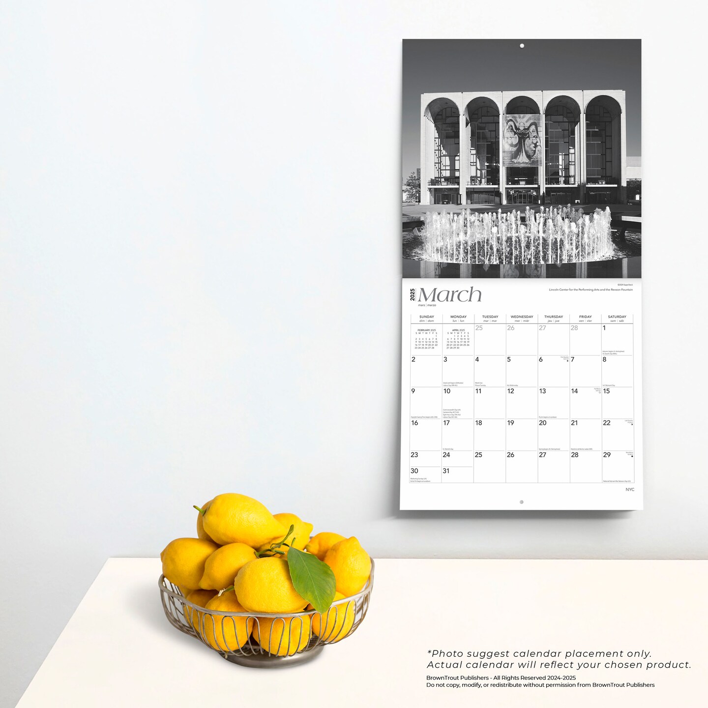 New York City Black &#x26; White | 2025 12 x 24 Inch Monthly Square Wall Calendar | Plastic-Free | BrownTrout | USA United States of America NYC State Northeast Atlantic