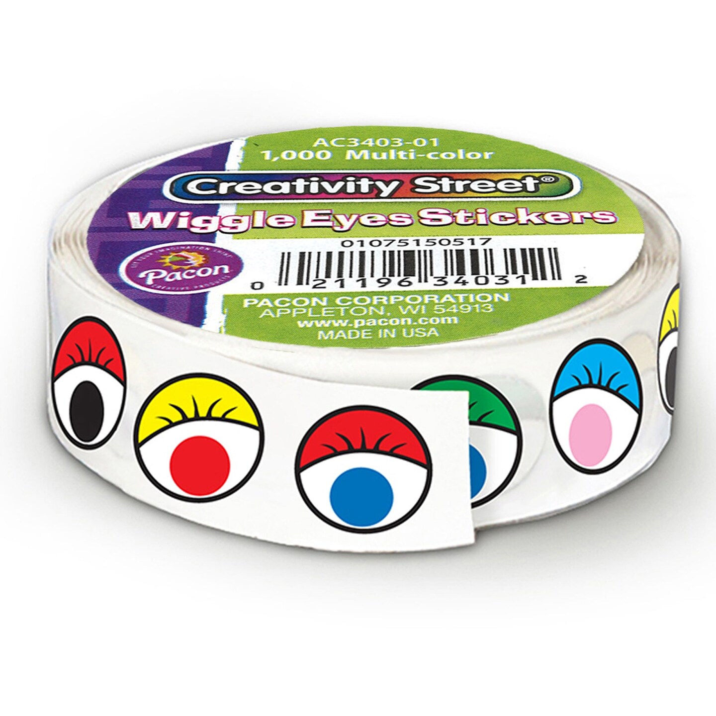 Wiggle Eyes Sticker Roll, Multi-Color, 0.5&#x22;, 1000 Pieces