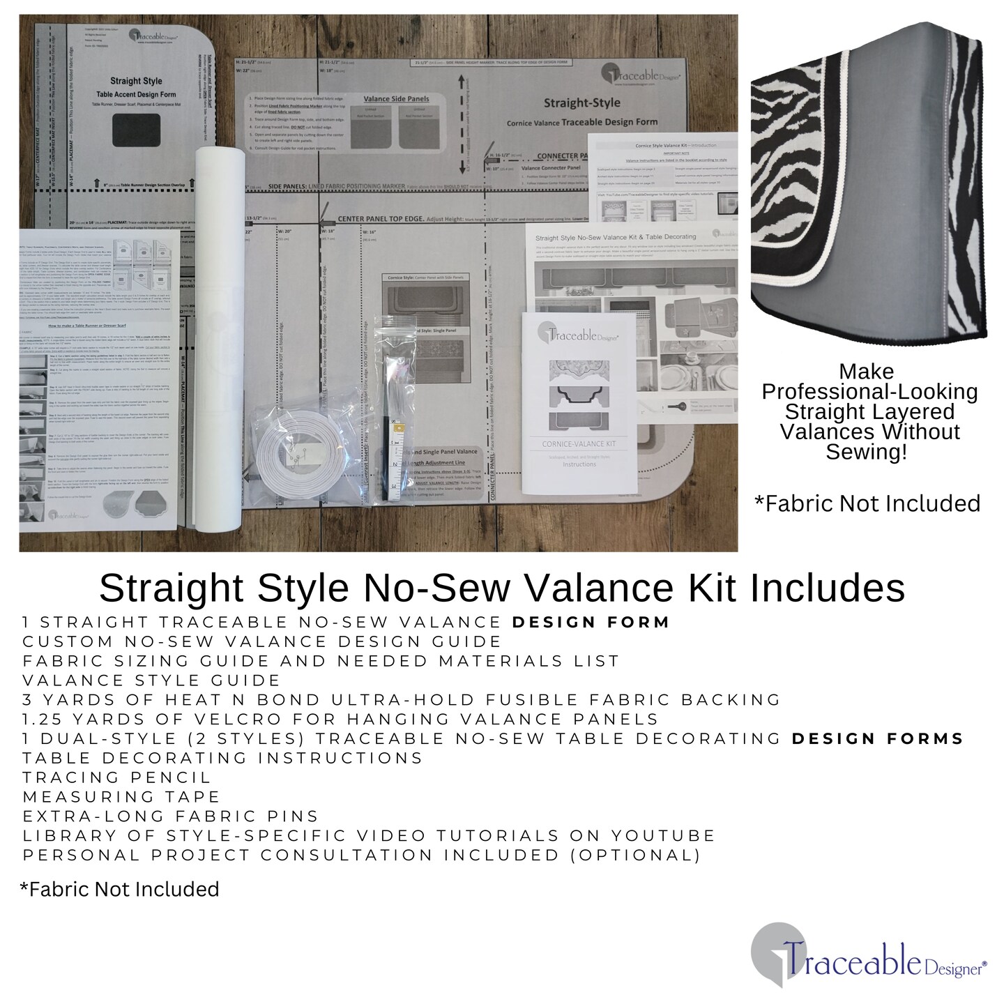 Straight Style Cornice Valance Kit, Sewing Alternative for DIY Window Decorating