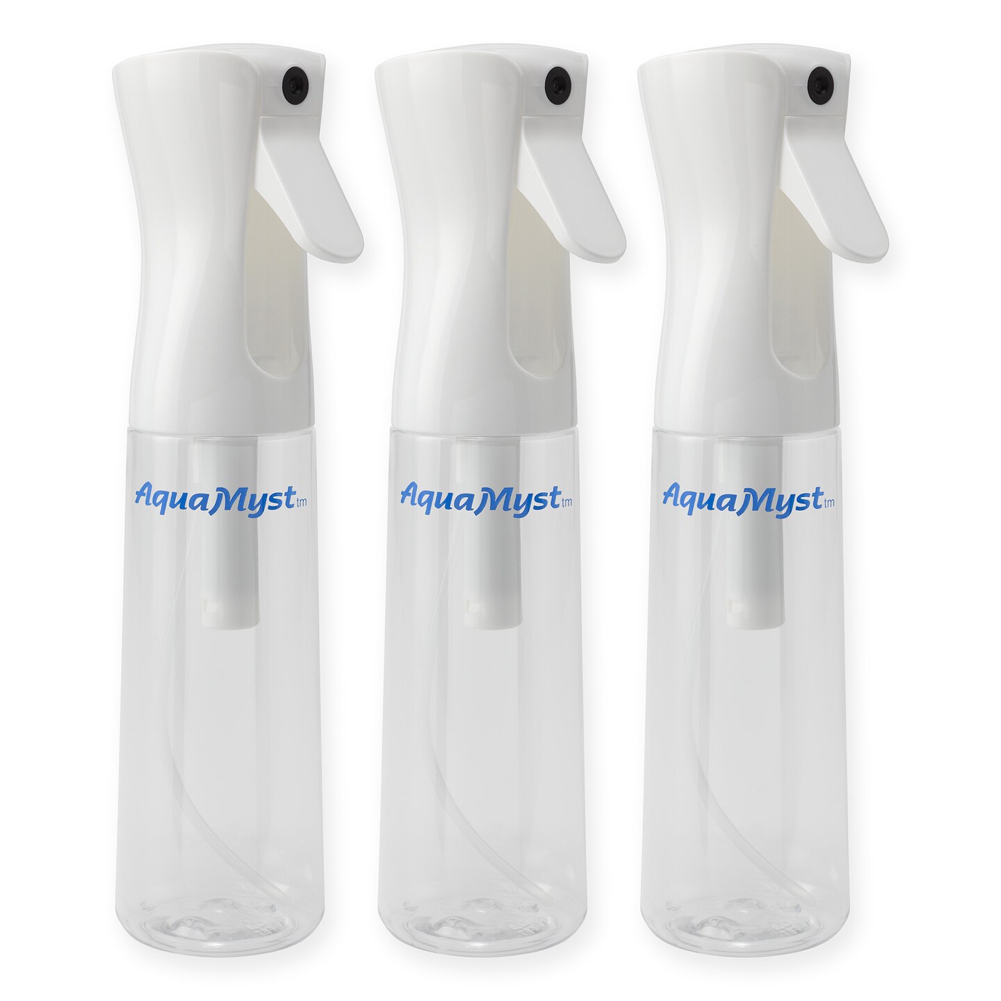 AquaMyst Fine Mist Continuous Spray Bottle 300ml (10.14 oz) - Ergonomic, Durable, Clear Plastic Plant Mister, Misting Water Bottle for Hair Stylists, Plant Enthusiasts, Artists &#x26; Curly Hair