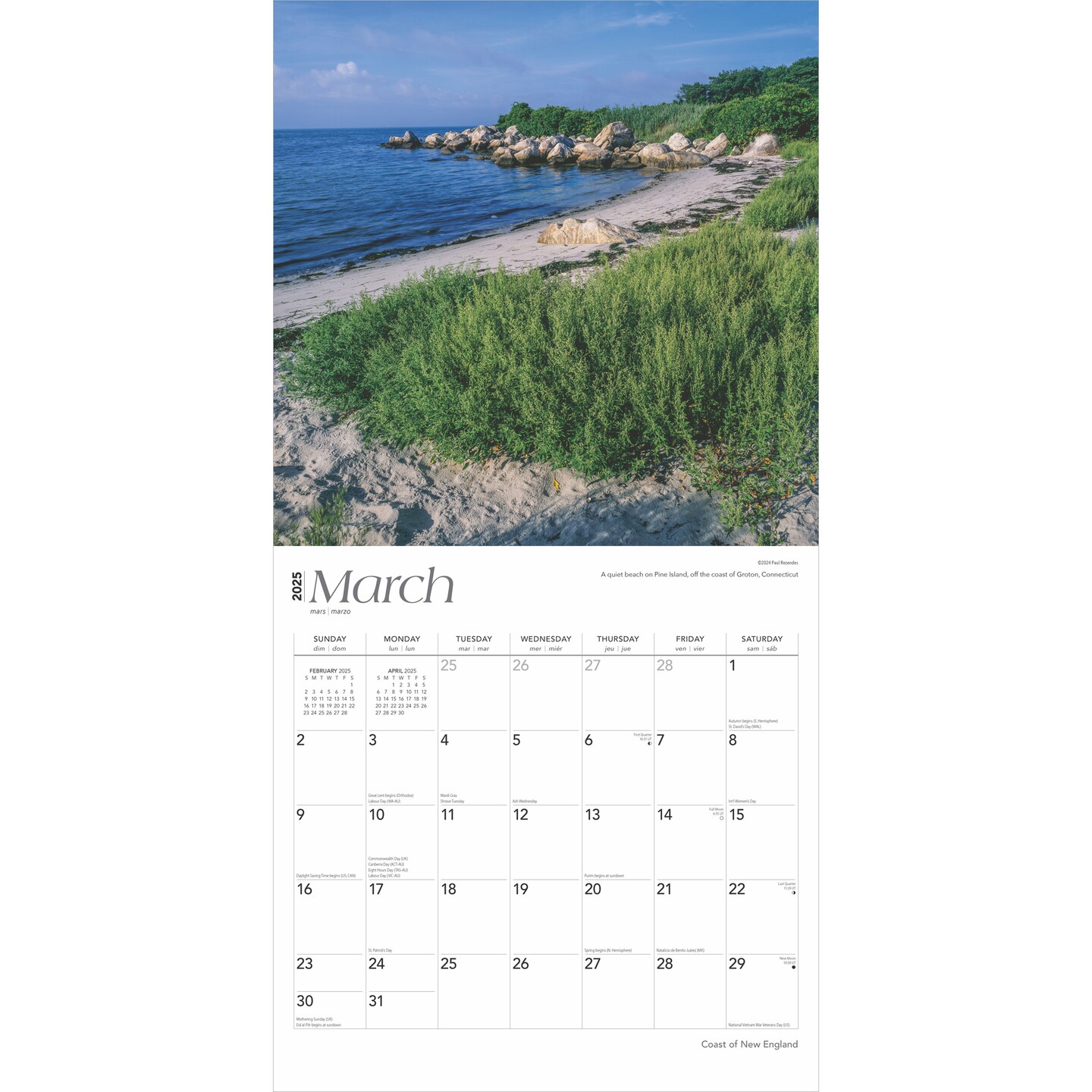 Coast of New England | 2025 12 x 24 Inch Monthly Square Wall Calendar | Plastic-Free | BrownTrout | USA United States of America Scenic Nature Ocean Sea Coast
