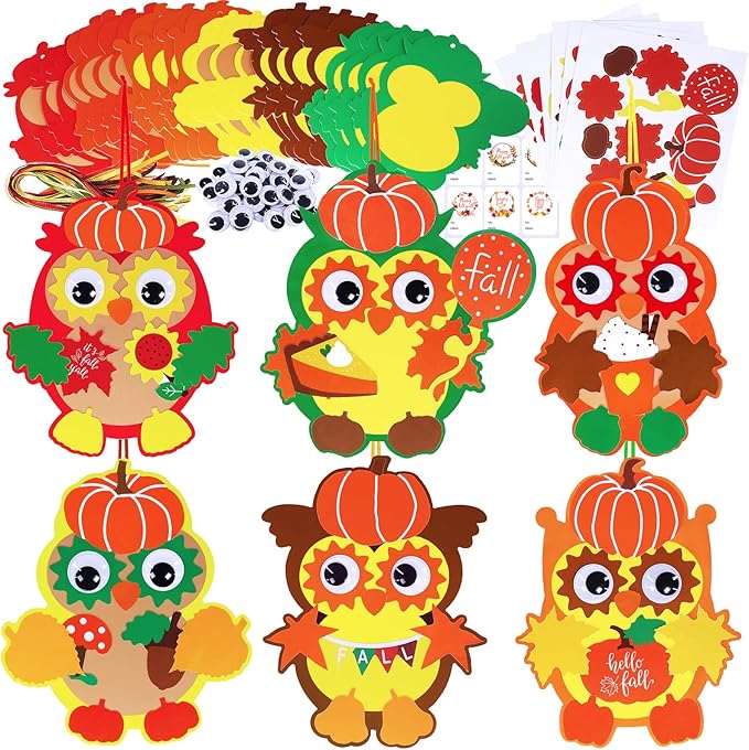 36 sets of fall craft kits. Fall Kids' Crafts DIY Fall Owl Ornament Decorations Art Sets Pumpkins Autumn Leaf Foam Stickers Googly Eyes for Kids Party: Thanksgiving, Halloween, and Classroom Activities