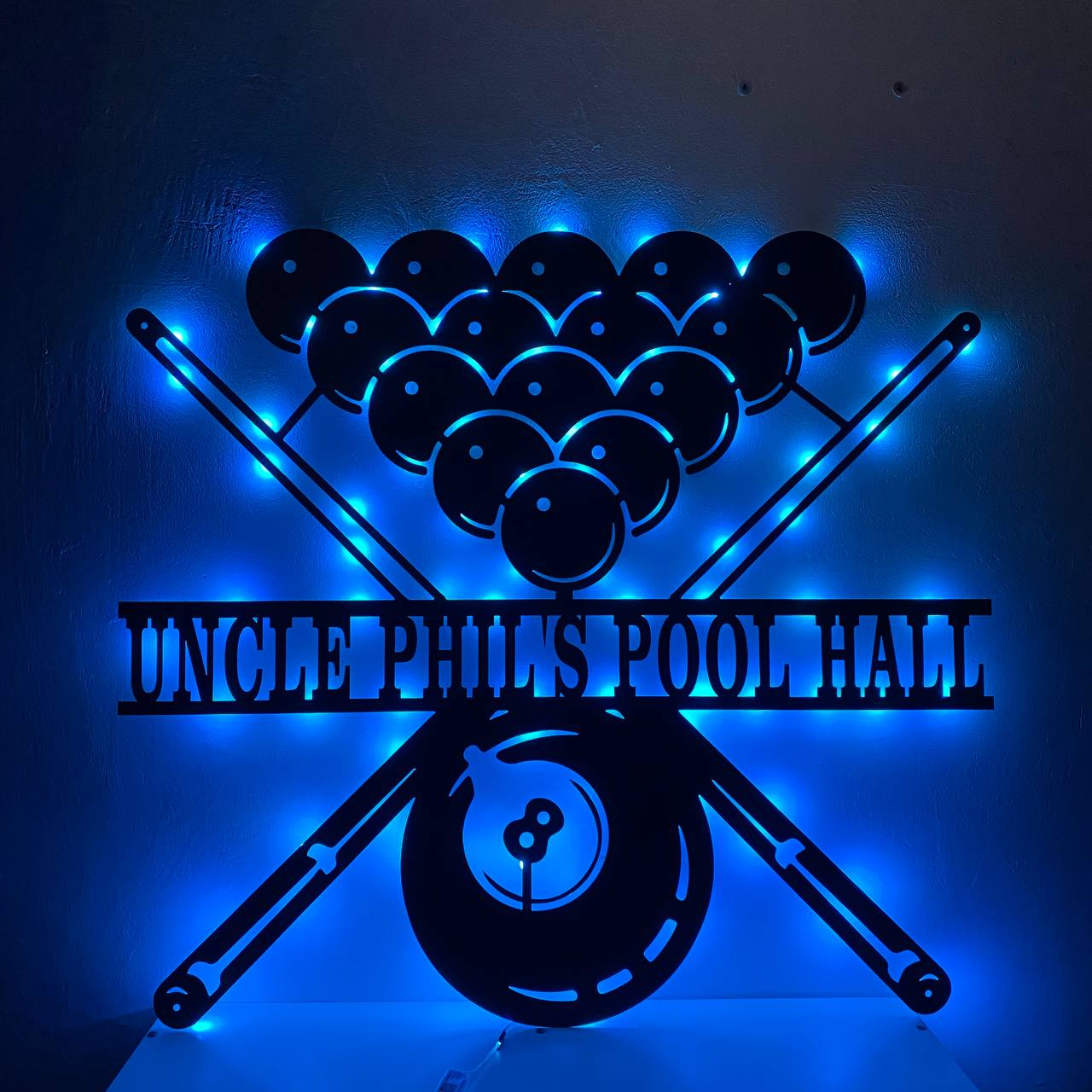Custom Billiards Metal Wall Art LED Light, Billiards Metal Sign