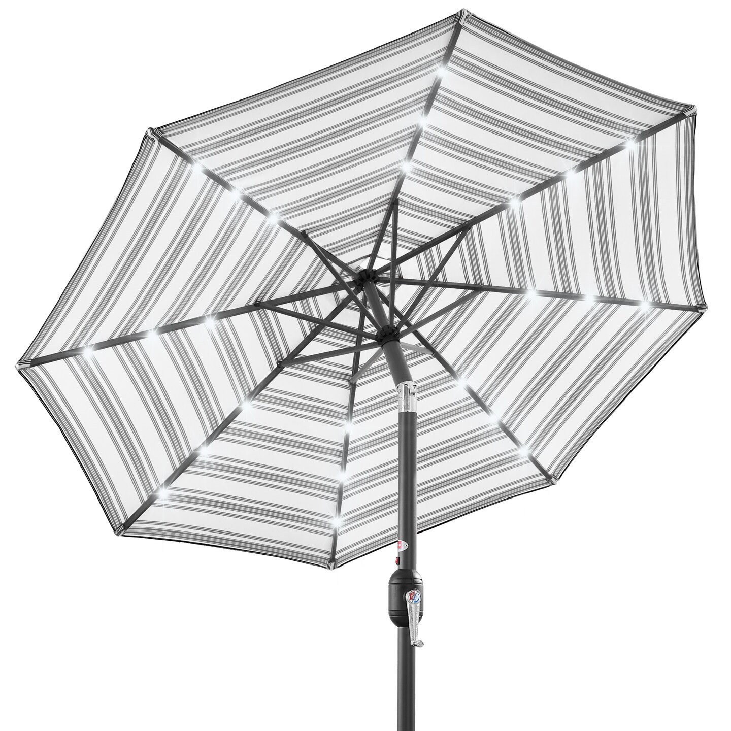 Best Choice Products 10ft Solar LED Lighted Striped Patio Umbrella w/ Crank, Tilt, Push Button, 6 Ribs