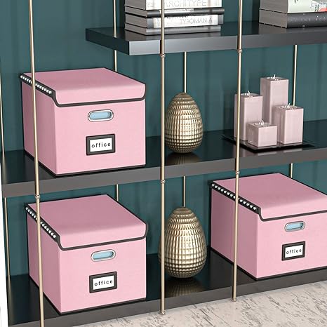 Collapsible File Storage Organizer Box with Lid, Linen Document Storage, Universal Hanging Filing Organization Box for Letter/Legal Folder, Decorative Office/Home File Bins (just box)