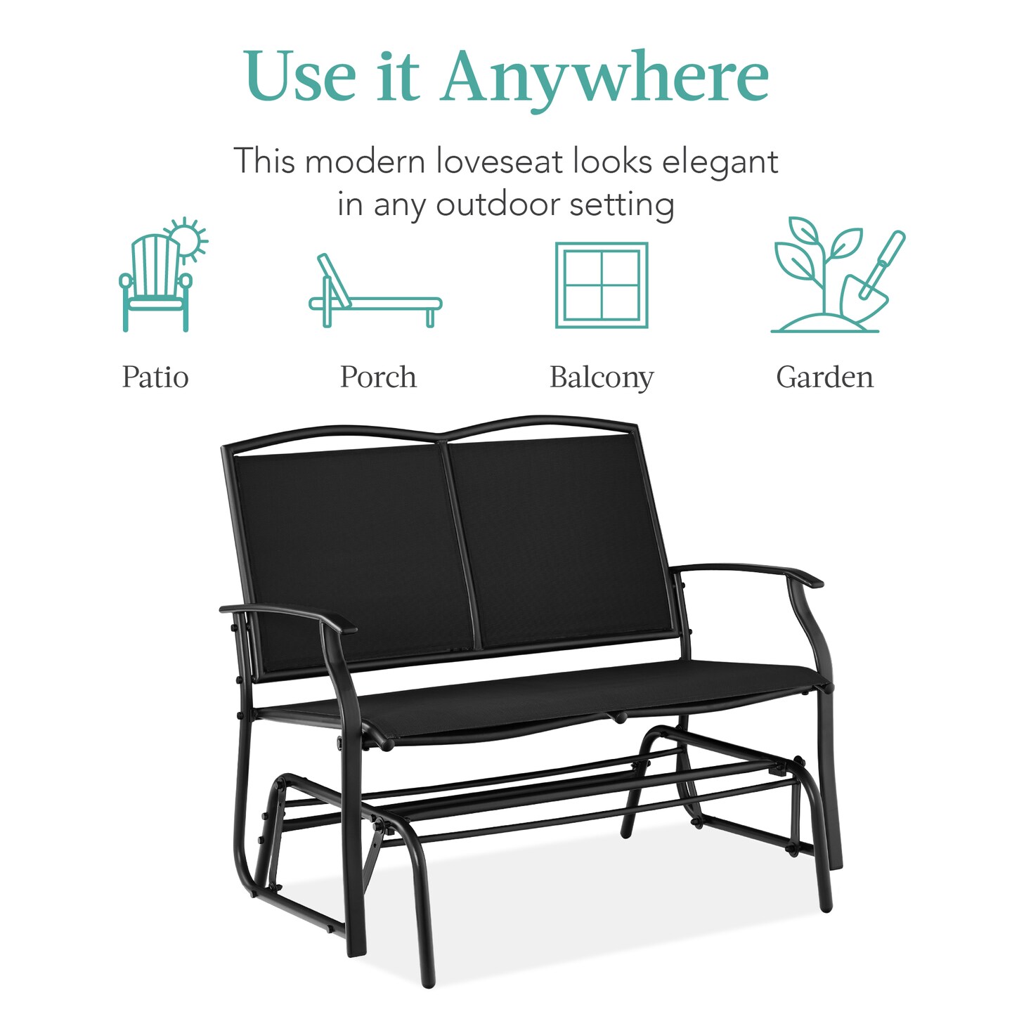 Best Choice Products 2-Person Outdoor Swing Glider, Steel Patio Loveseat, Bench Rocker w/ Armrests