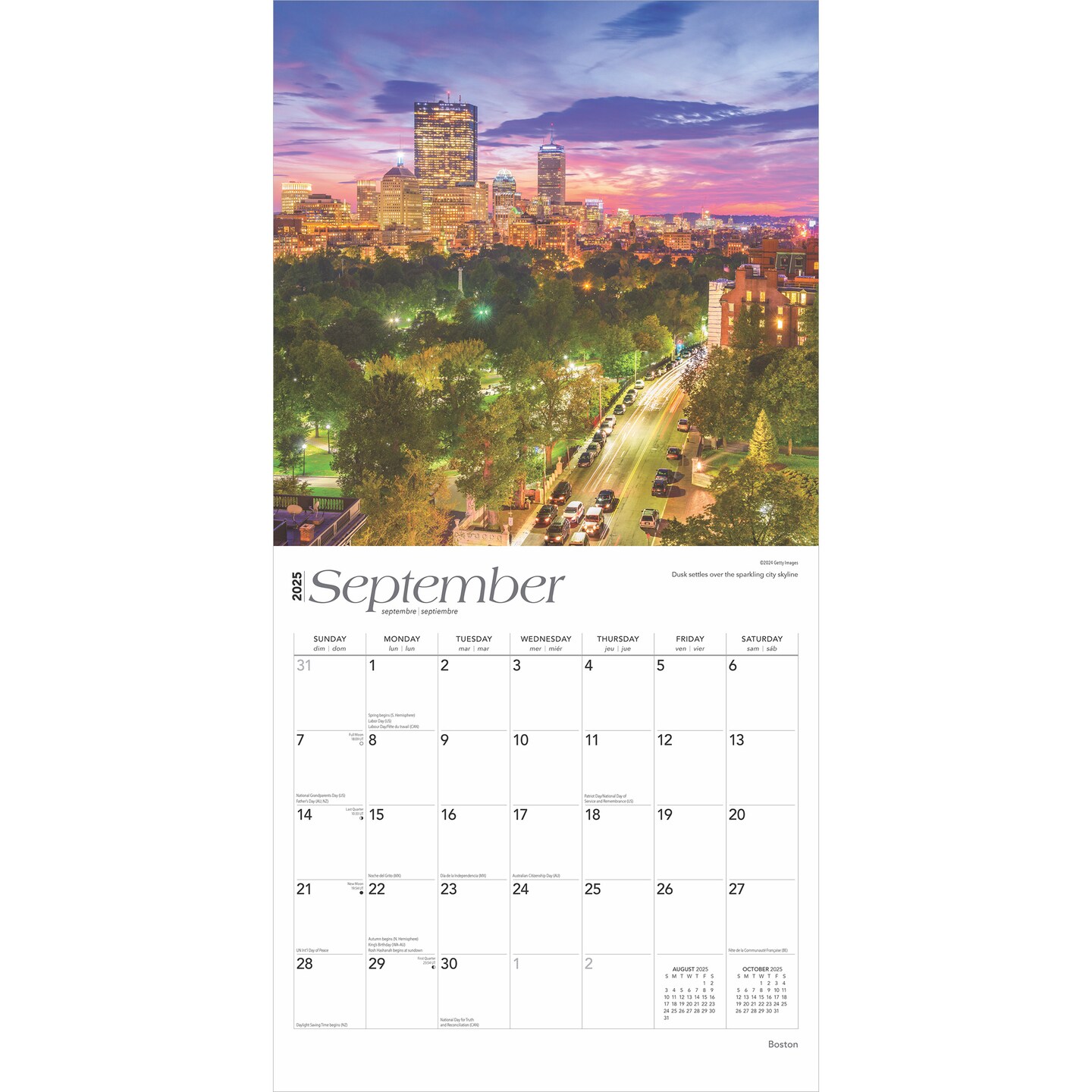 Boston | 2025 12 x 24 Inch Monthly Square Wall Calendar | Plastic-Free | BrownTrout | USA United States of America Massachusetts Northeast City