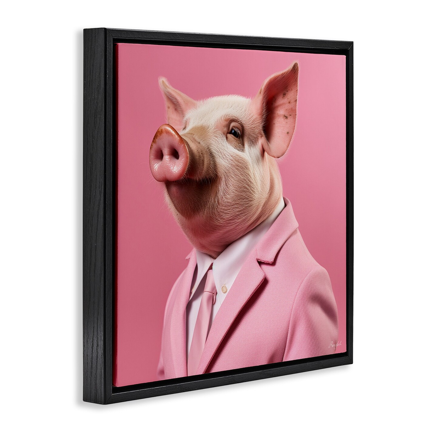 Stupell Industries Pink Pig Fashion Framed Floater Canvas Wall Art