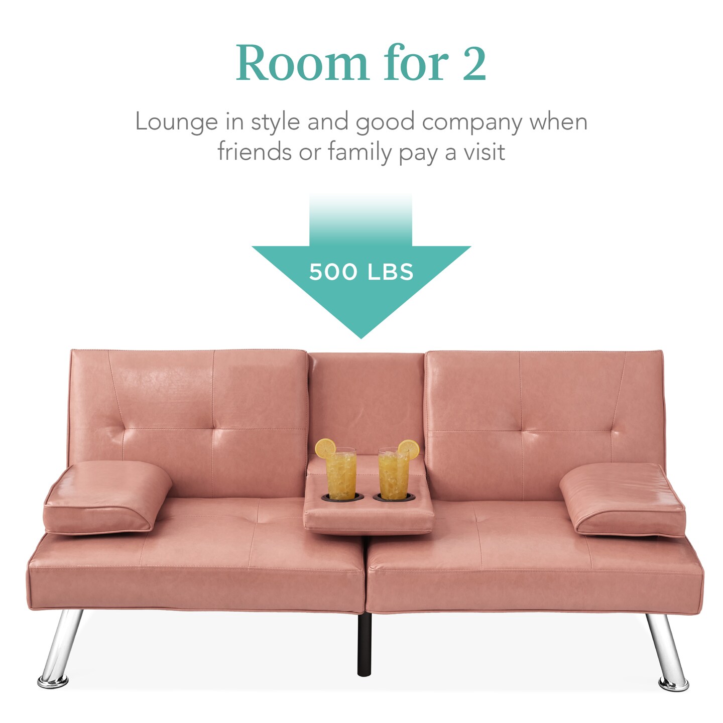 Best Choice Products Modern Faux Leather Convertible Futon Sofa w/ Removable Armrests, 2 Cupholders