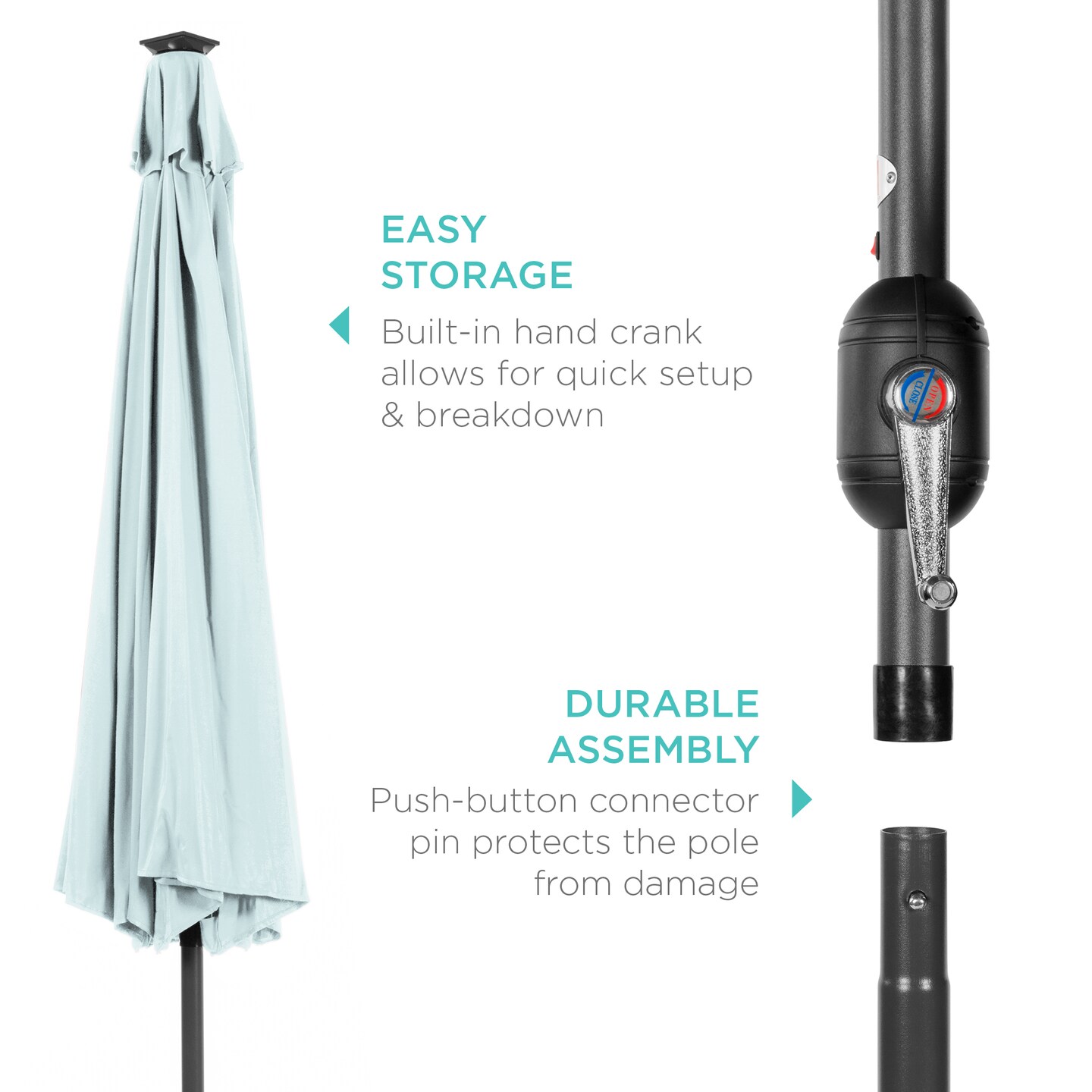 Best Choice Products 10ft Solar LED Lighted Patio Umbrella w/ Tilt Adjustment, UV-Resistant Fabric