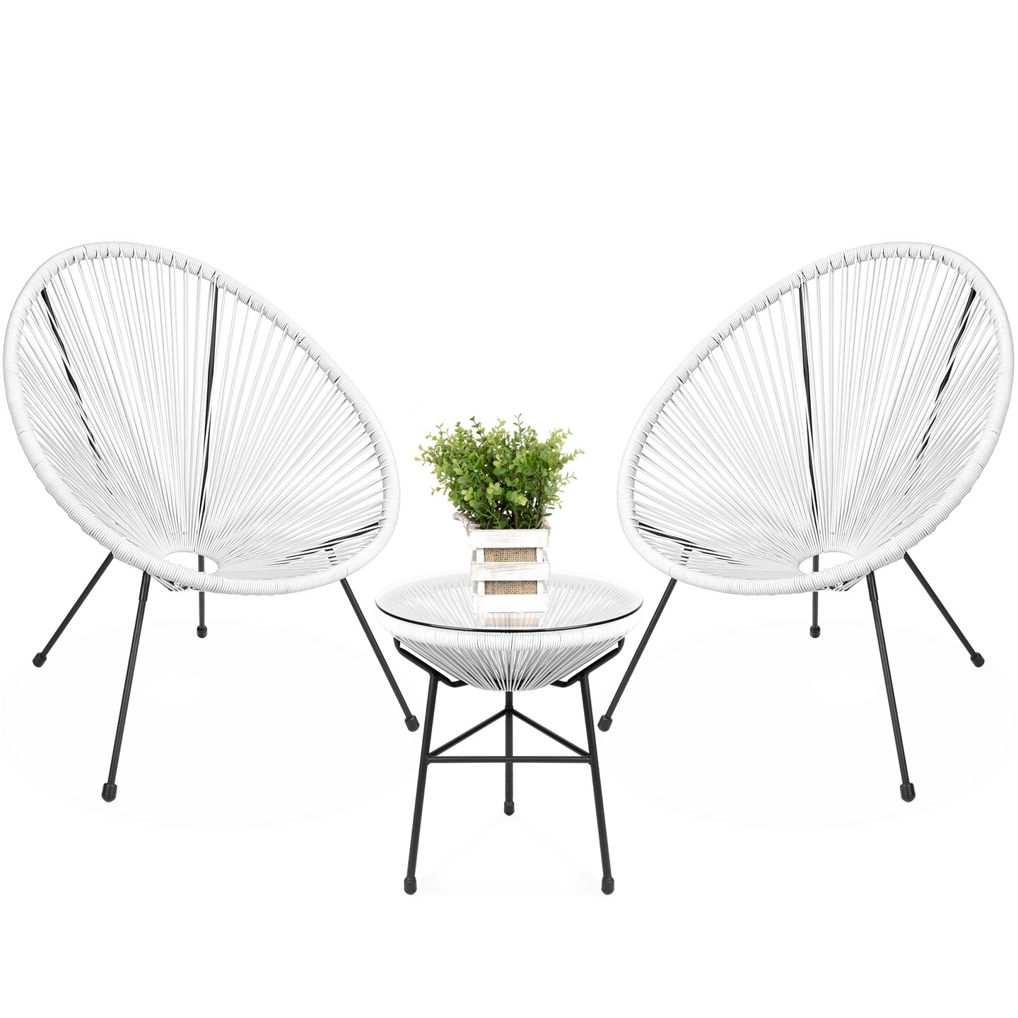 Best Choice Products 3-Piece All-Weather Patio Acapulco Bistro Furniture Set w/ Rope, Glass Top Table