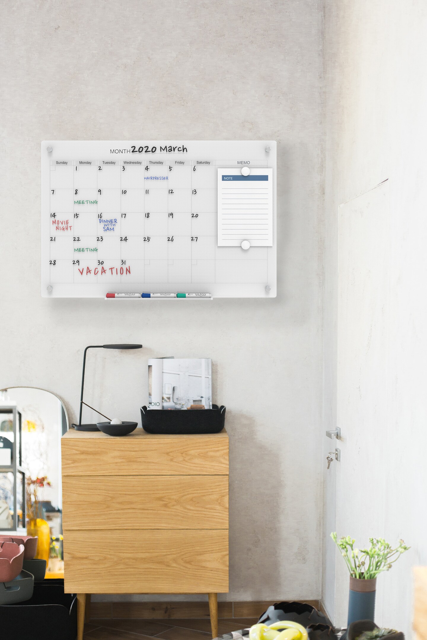 Audio-Visual Direct Magnetic Calendar Glass Dry Erase Board Set - Monthly Planner