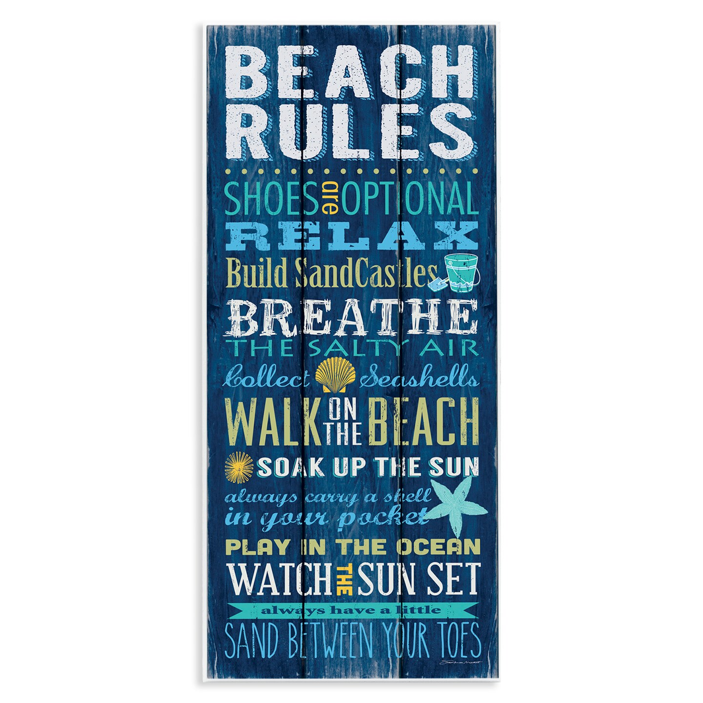 Stupell Industries Blue Planked Beach Rules Sign Wall Plaque Art