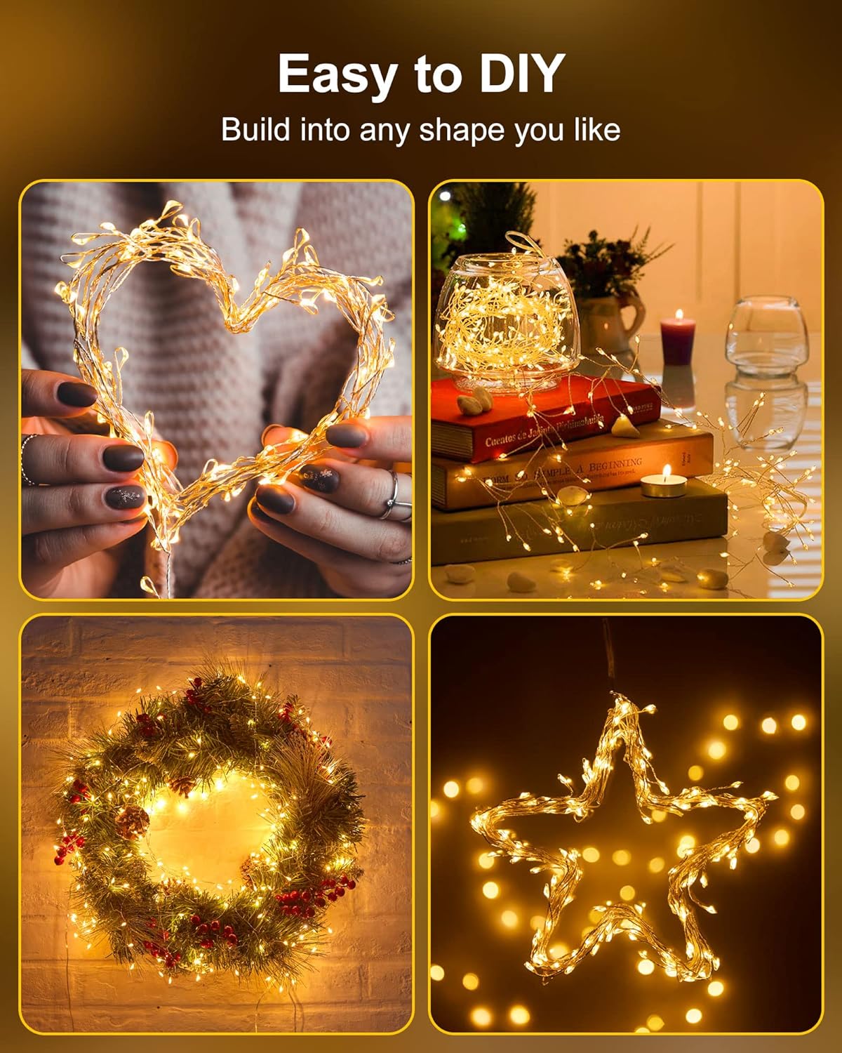 Fairy Lights Battery Powered, Twinkle String Lights Waterproof Silver Wire 5 Feet 60 Led Firecracker Starry Lights for DIY Wreath Home Wedding Party Bedroom Mason Jar Holiday Christmas, Warm White