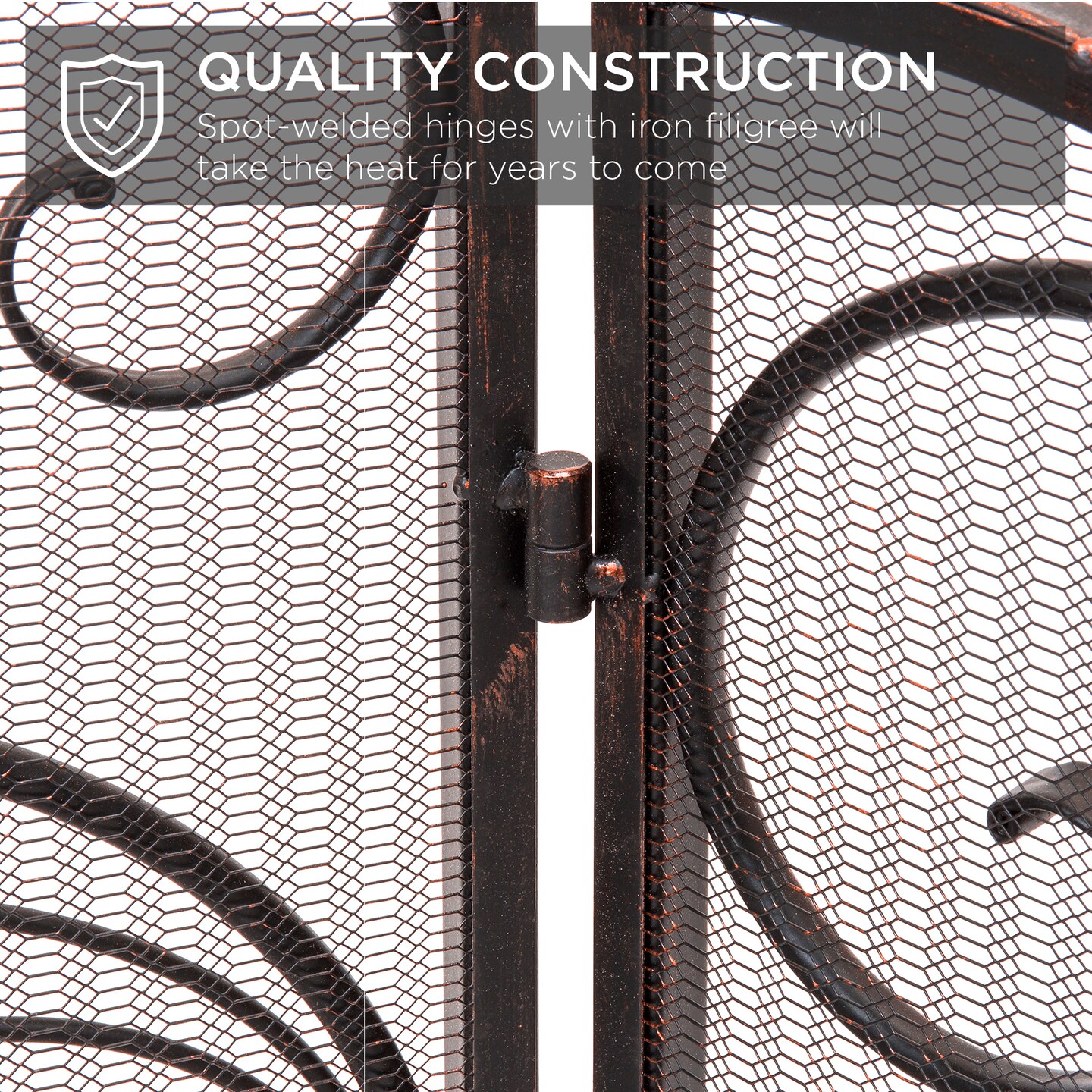 Best Choice Products 3-Panel 55x33in Wrought Iron Fireplace Safety Screen Decorative Scroll Spark Guard Cover