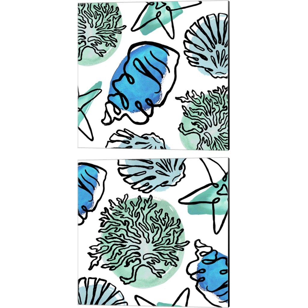 Coastal Contours Fusion B by Elizabeth Medley 14&#x22; x 14&#x22; Canvas Wall Art (Set of 2)