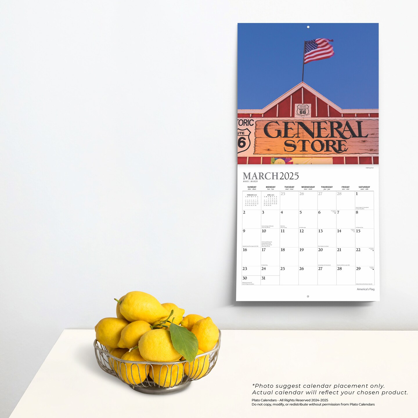 America&#x27;s Flag | 2025 12 x 24 Inch Monthly Square Wall Calendar | Foil Stamped Cover | Plato | USA United States of America